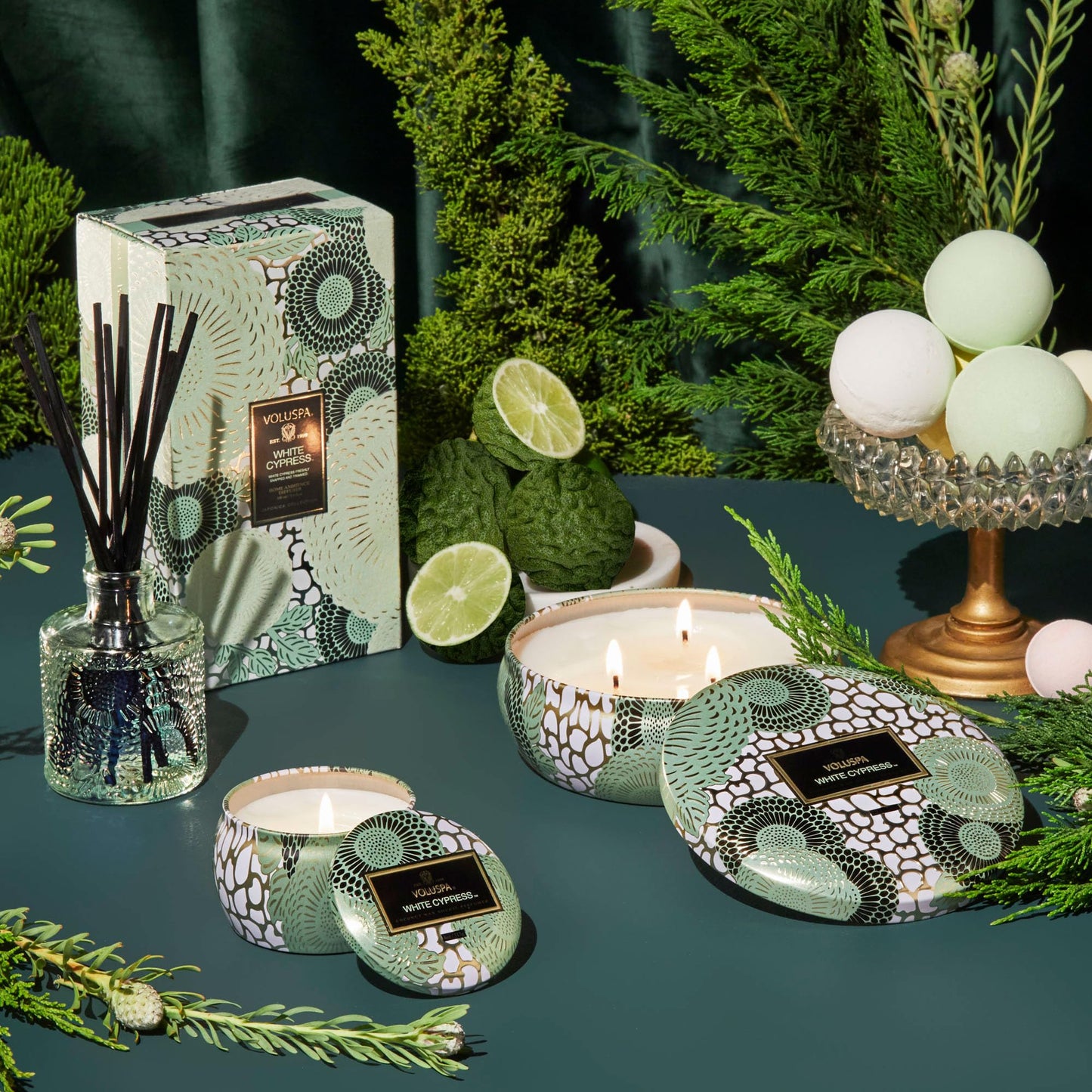 Voluspa White Cypress Candle | Mini Tin | 4 Oz. | 25 Hour Burn Time | | Coconut Wax for a Cleaner Burn