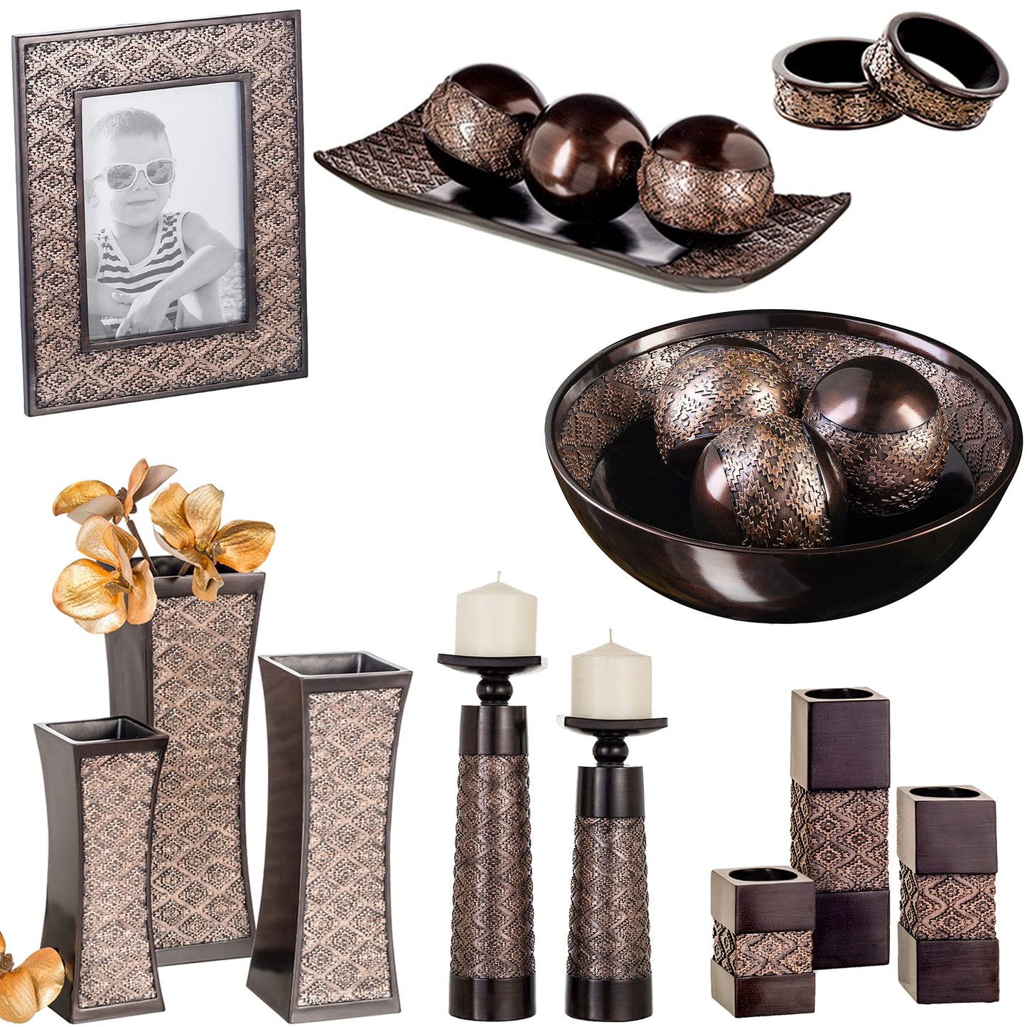 Creative Scents Dublin Brown Pillar Candle Holder Set of 2 - Home Decor Aesthetic, Coffee Table Decor Mantel Centerpieces Table Decorations, Living Room Decor or Dining Tabletop Decor -Gift Packaged-