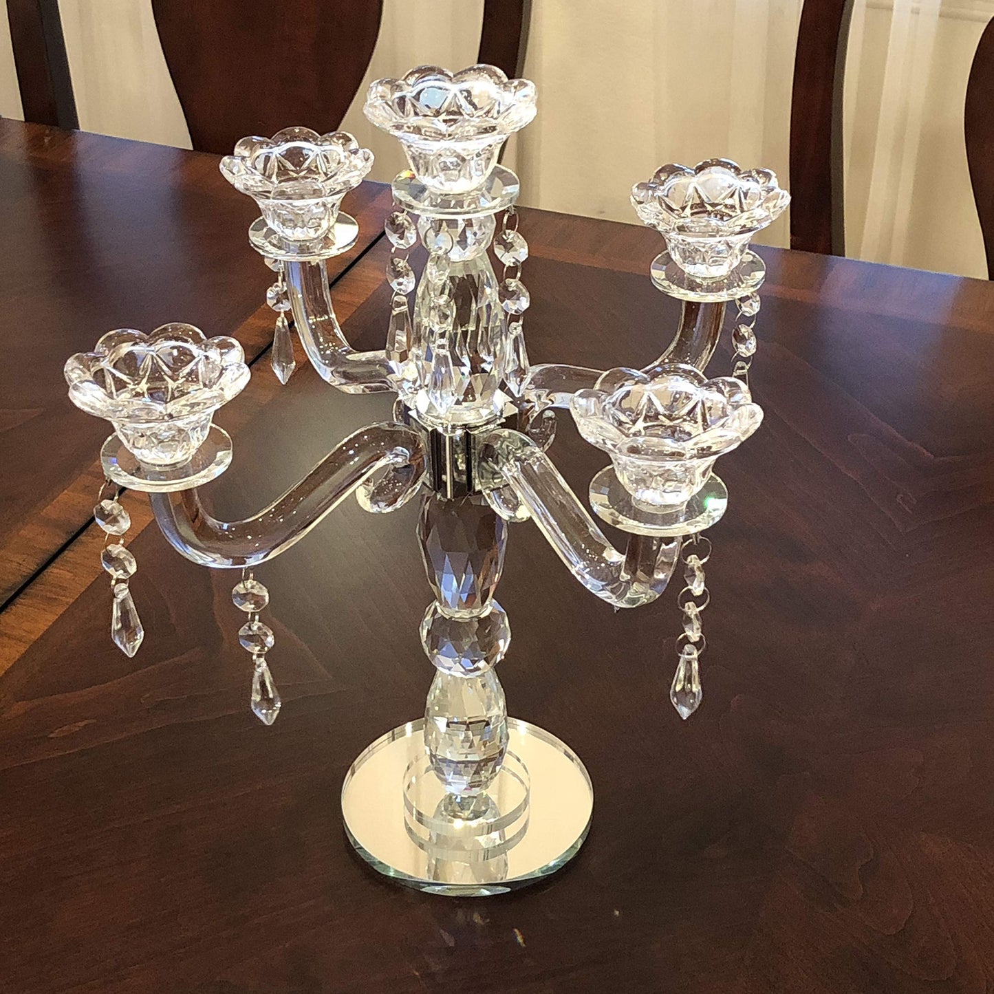 Allgala Crystal Candle Holder 5-Arm Taper Candlestick Crystal Candelabra - Centerpiece for Home Wedding Event and Party Festival