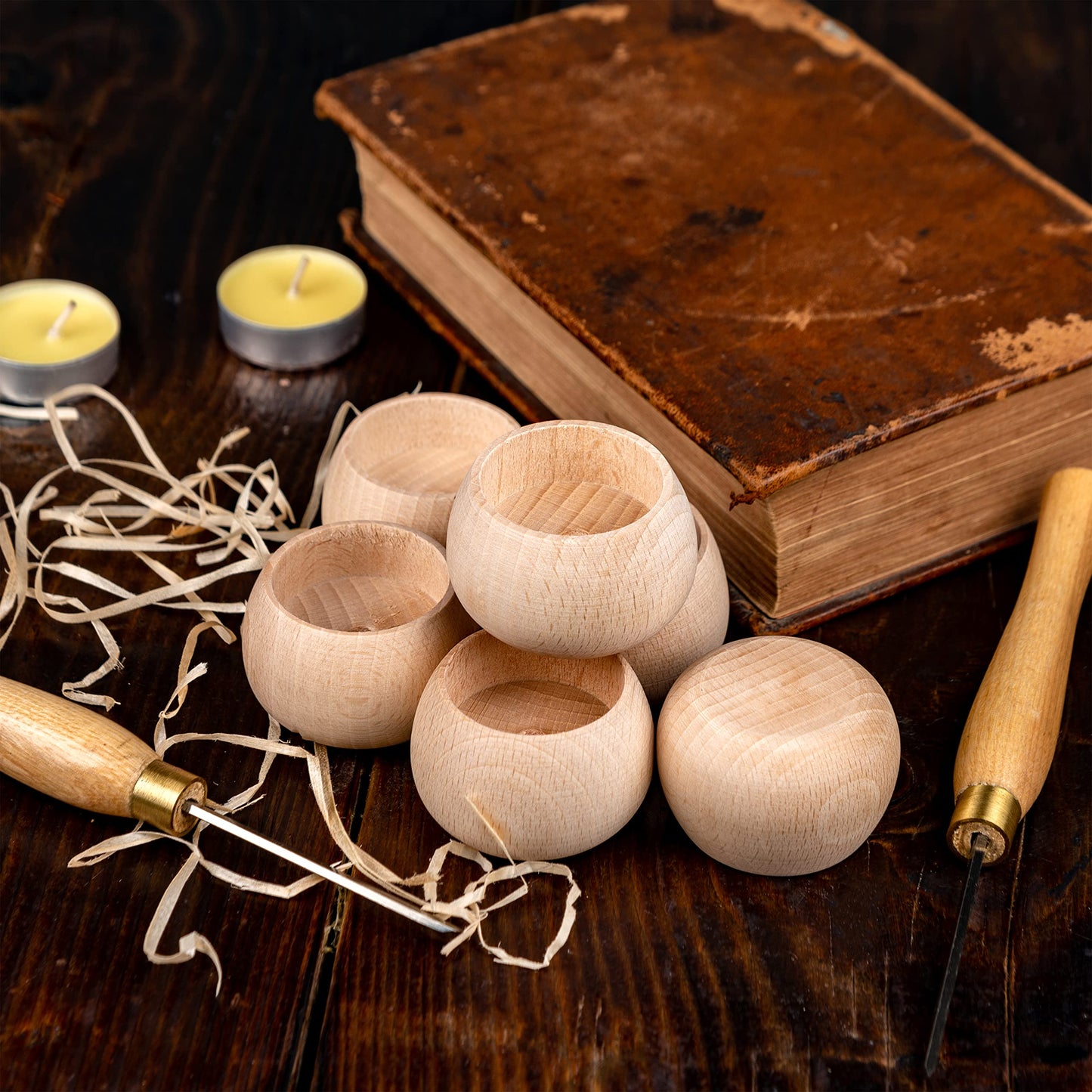 Woodvio - Handmade Wooden Candle Holders for votives and Tea Lights Candles, Set of 6