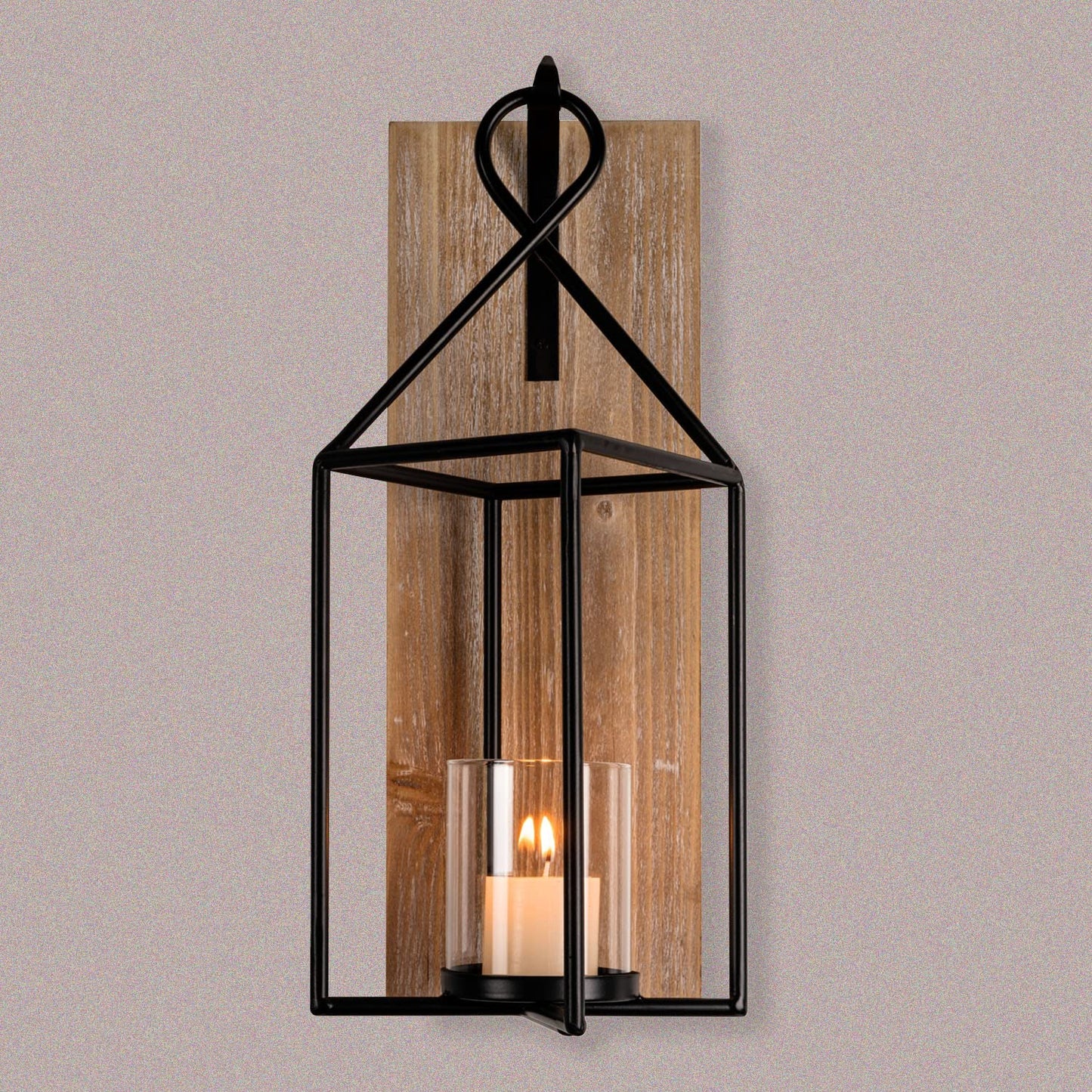 Homemory Wall Candle Sconce, Wood Rustic Candle Holder Decorative Candle Lantern with Glass Holder, Wall Decorations for Living Room, Dining Room