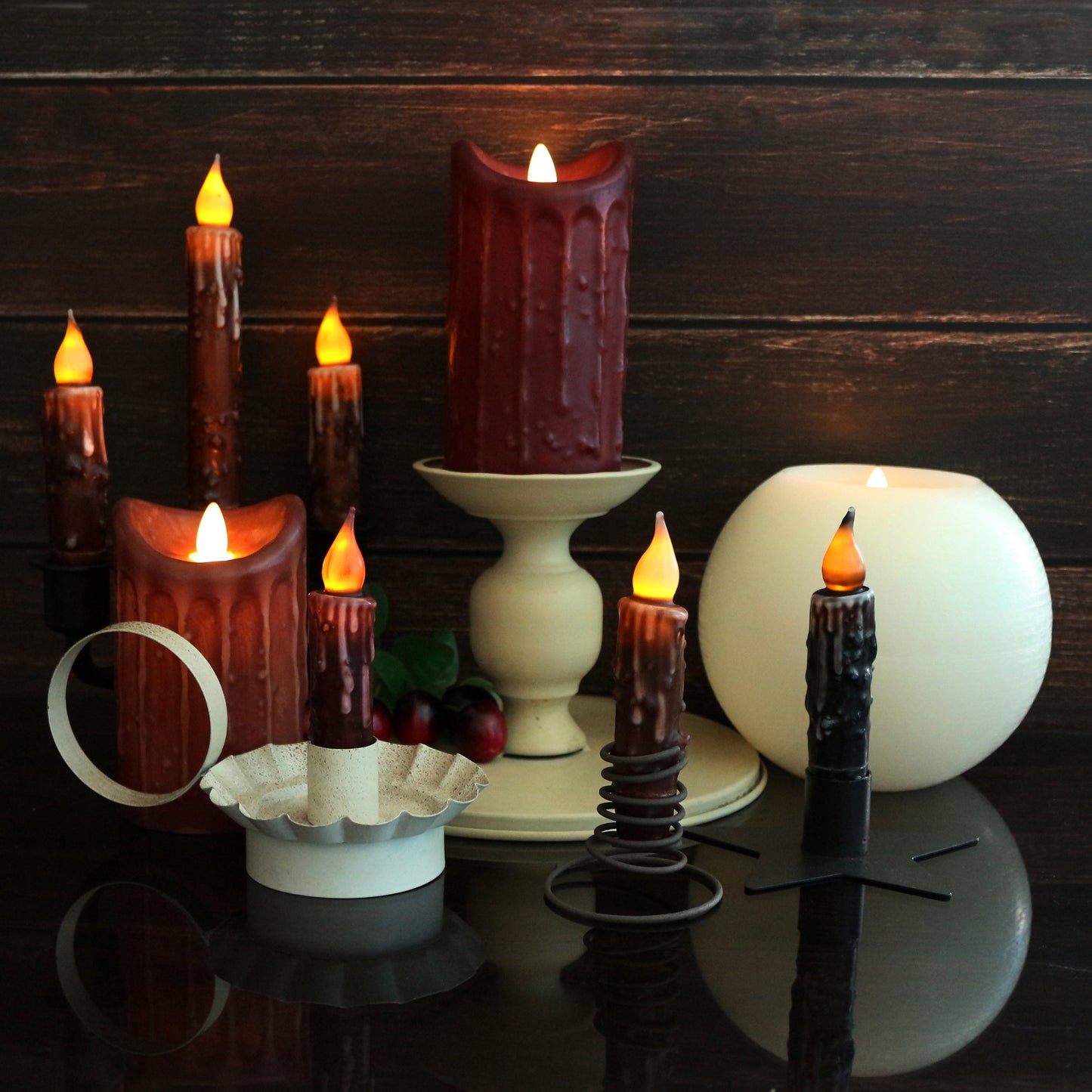 CVHOMEDECO. Real Wax Hand Dipped Battery Operated LED Timer Taper Candles Country Primitive Flameless Lights Décor, 4-3/4 Inch, Matt Black, 3 PCS in a Package