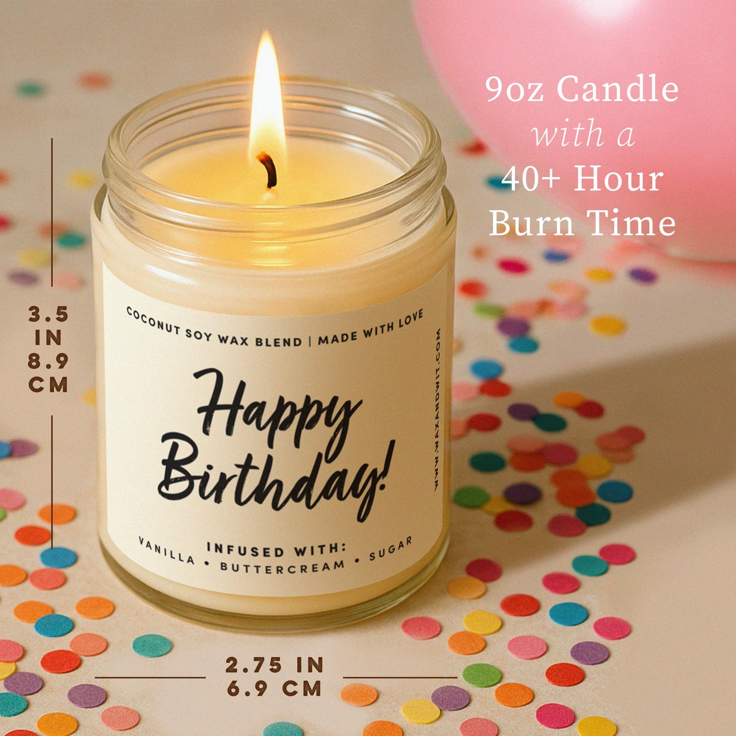 WAX & WIT Birthday Gifts for Women, Happy Birthday Candle – Scented with Vanilla, Buttercream and Sugar - 9oz, Soy Wax, 50 Hour Burn, Premium Candle Gift for Her, Friend, Daughter, Sister, Wife