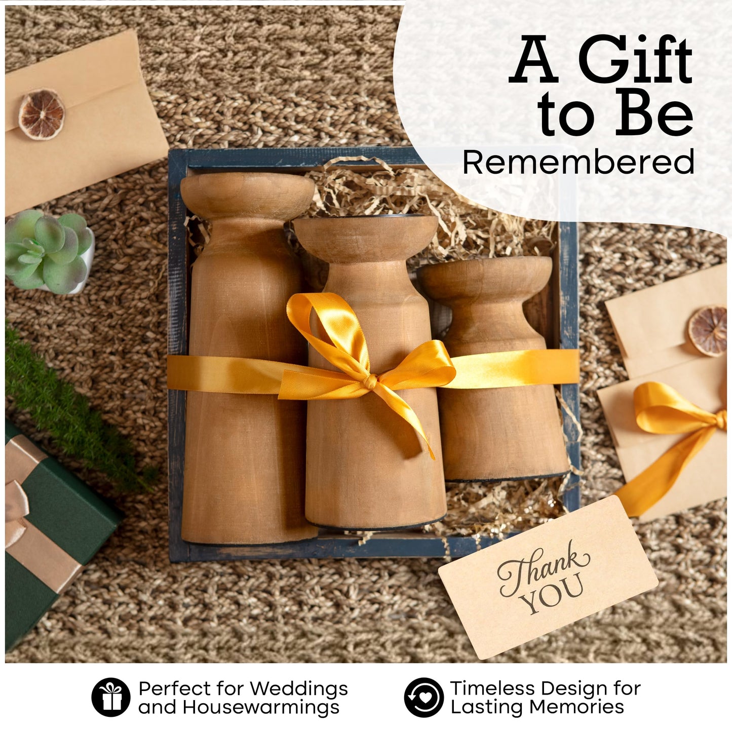 Set of 3 Wooden Candle Holders