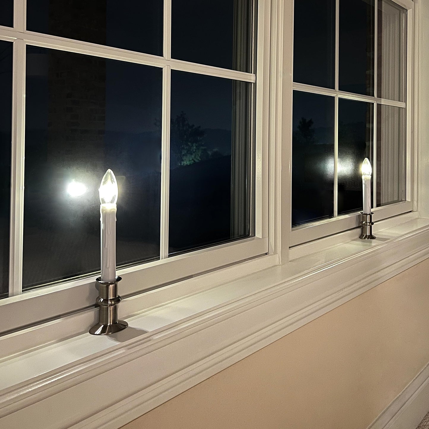 612 Vermont Ultra-Bright LED Window Candles with Timer, Battery Operated, Slim-Line Metal Base, VT-2813-BNW-4R (Brushed Nickel, Pack of 4)