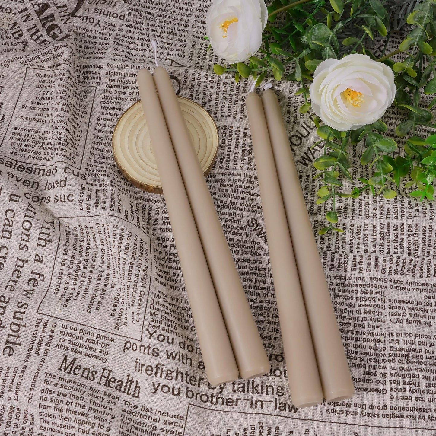 Viyffo Taper Candles, 10 Inch, 20 Pack, Nougat Brown – Unscented, Dripless & Smokeless Design, Up to 8 Hour Burn – Long Tall Taper Candlesticks for Wedding, Dinner & Home Decor
