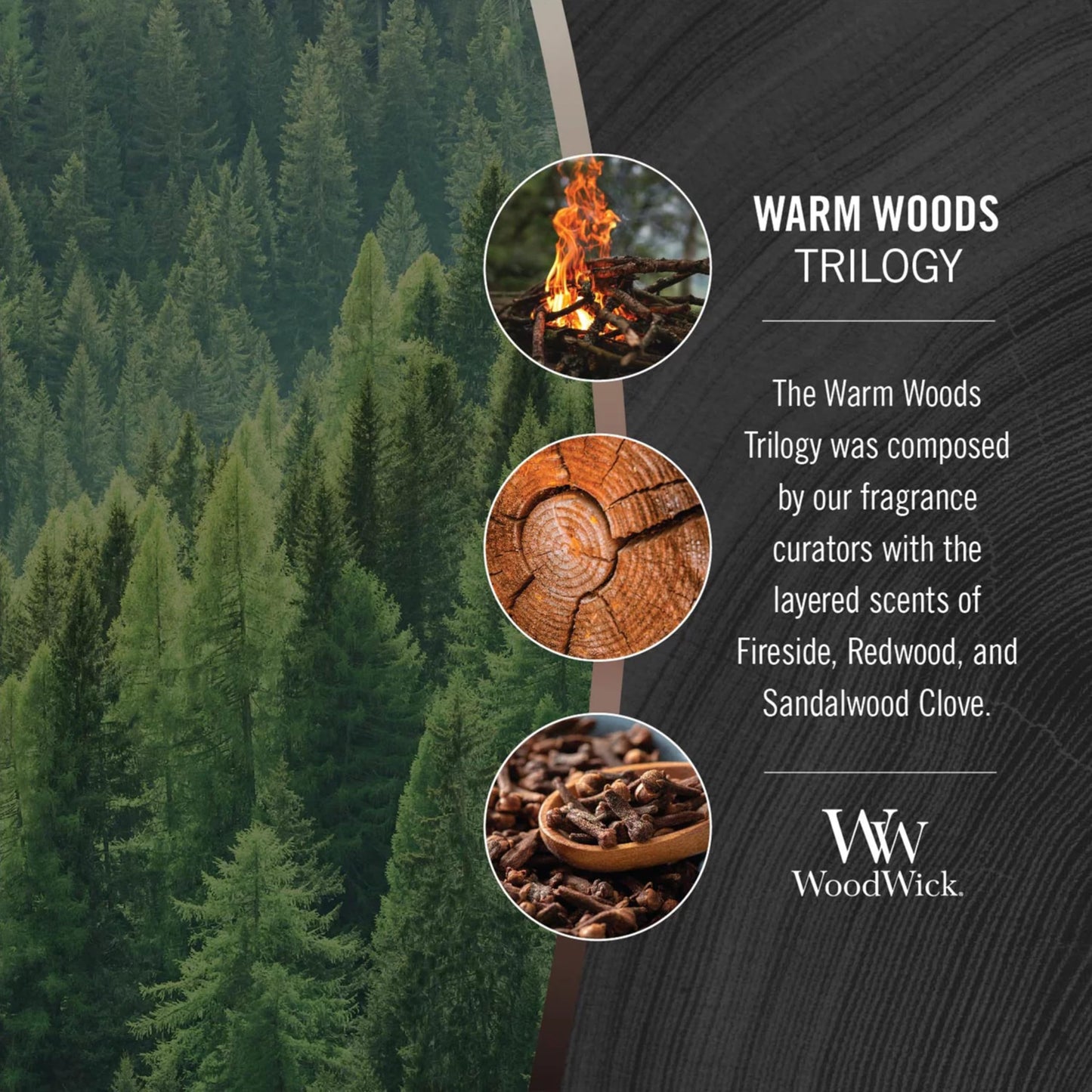 WoodWick Warm Woods Trilogy Holiday Candle Gifts for Women and Men, 21.5 oz Large Hourglass Trilogy Candle with Crackling Wick