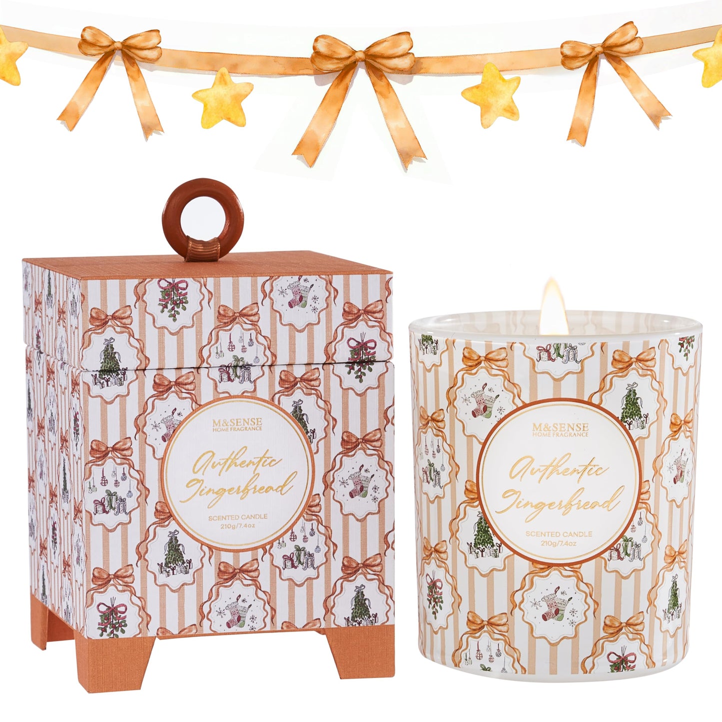 M&SENSE Christmas Holiday Candle - Authentic Gingerbread Scent, 7.4 oz Soy Wax,Winter Scented Candle Gift for Women and Teen Girls