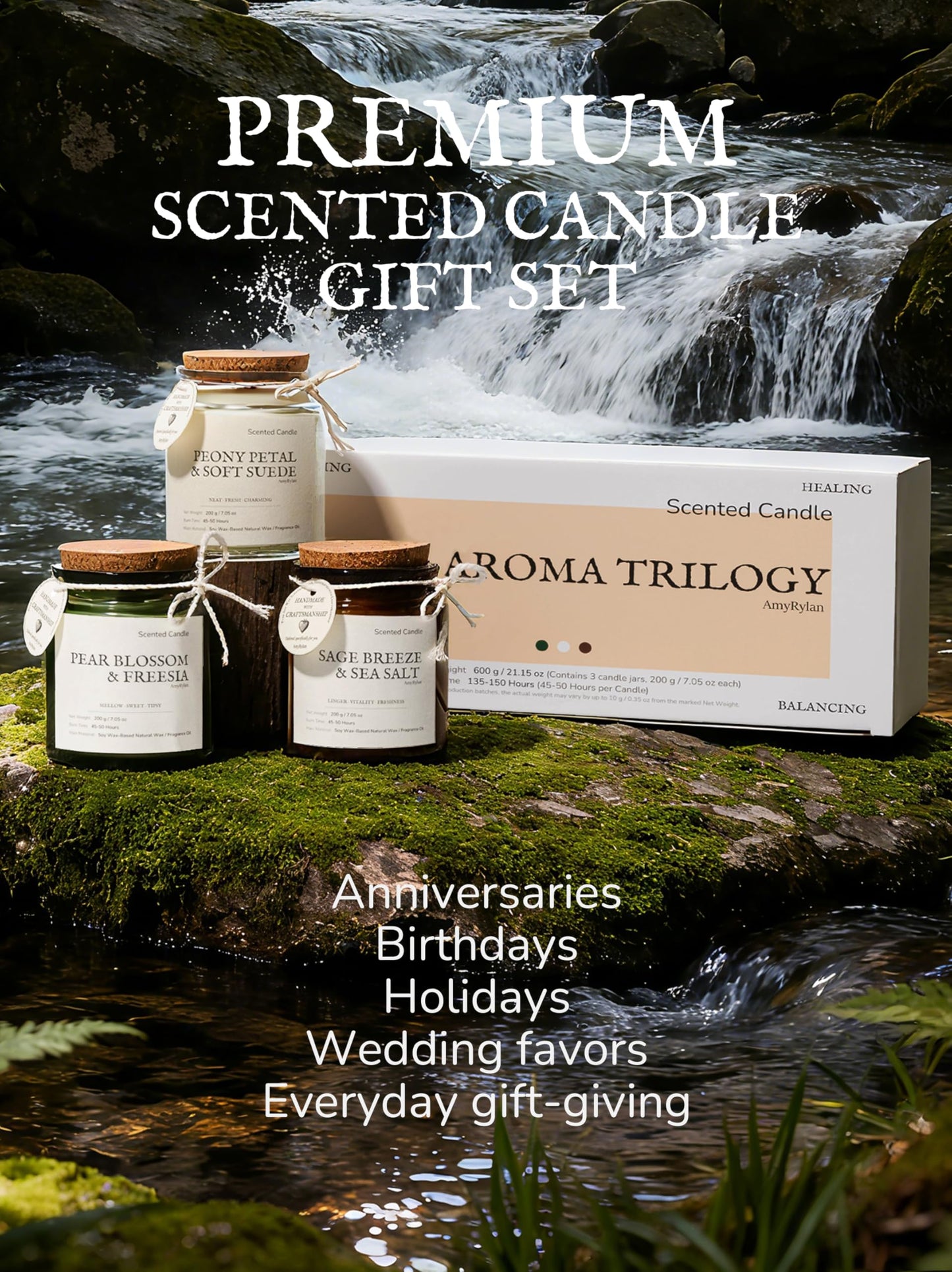 3 Pack Non-Toxic Soy Wax Scented Candles Gift Set for Women, 21.15oz Wooden Wick Candle for Home, 135H Long Burn Time, Aromatherapy Candles, Birthday, Anniversaries, Wedding, Christmas