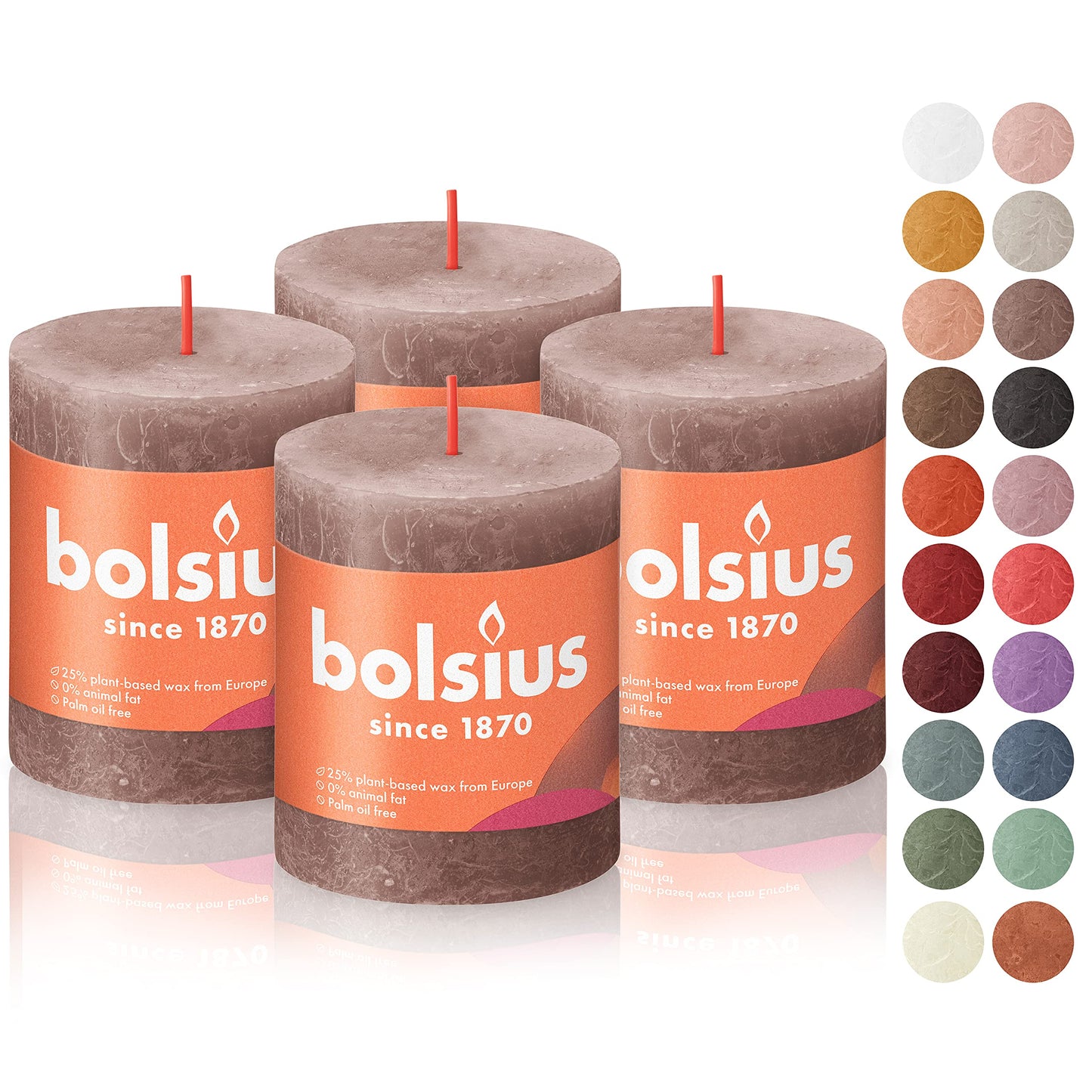 BOLSIUS 4 Pack Taupe Rustic Pillar Candles - 2.75 X 3.25 Inches - Premium European Quality - Includes Natural Plant-Based Wax - Unscented Dripless Smokeless 35 Hour Party and Wedding Candles