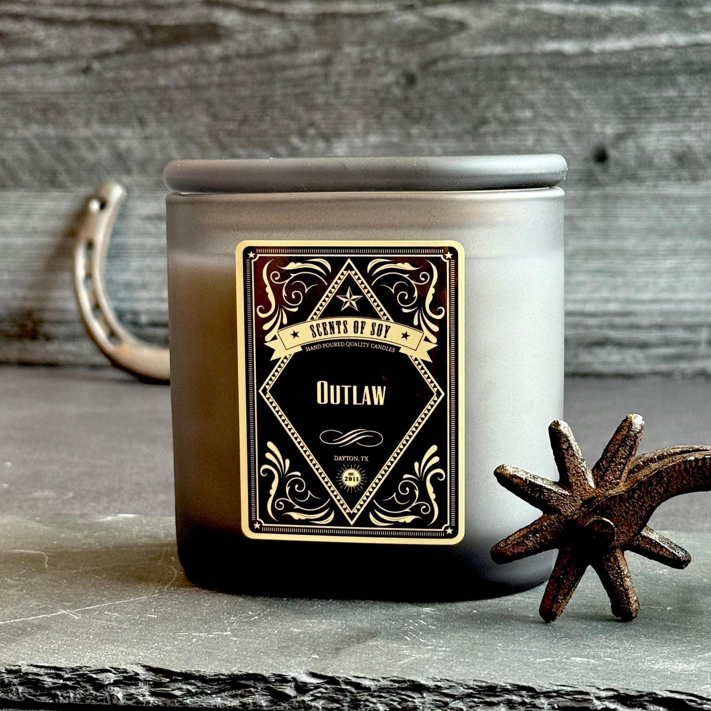 Outlaw Black Oval Glass Soy Candle