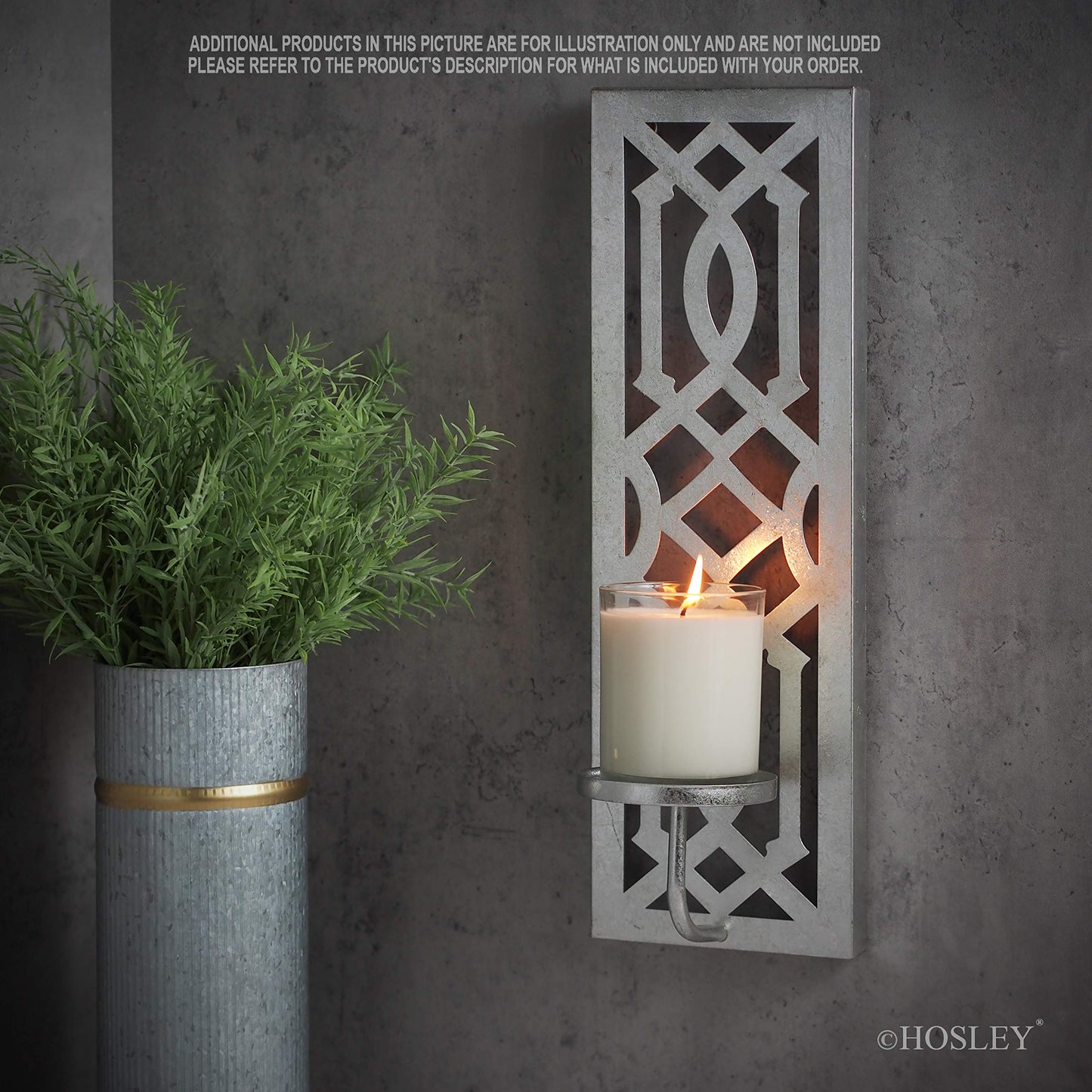 Hosley Set of 2 Iron Wall Pillar Candle Sconce 16.5 Inch High Mid Century Modern Silver. Ideal Gift Wedding Special Occasions Home Office Spa Aromatherapy, Gardens O4