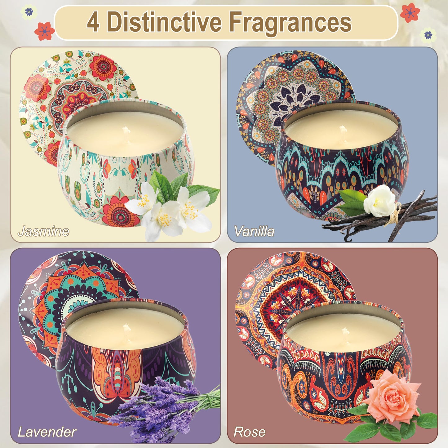 Auralome Scented Candles Gift Set - Women Candle Natural Soy Wax Aromatherapy Candle Stress Relief Small Gifts 120H Burning Candles 4 Pack 4.4 Oz for Home Christmas Birthday Mum Teacher Mothers Day
