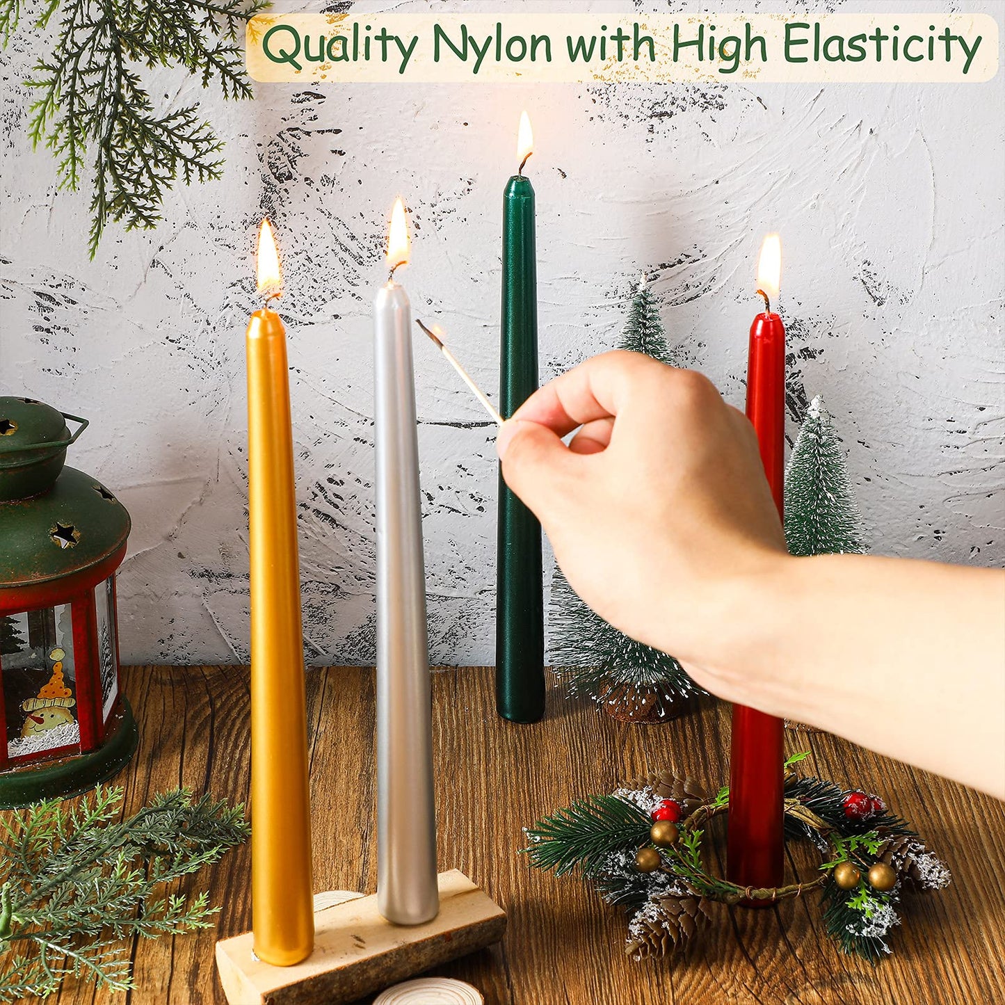 12 Pieces Christmas Taper Candles 10 Inch Tall Color Taper Candles Hand Poured Wax Candles Holiday Candles Dripless Taper for Christmas Wedding Birthday Celebration, Gold, Red, Silver, Green