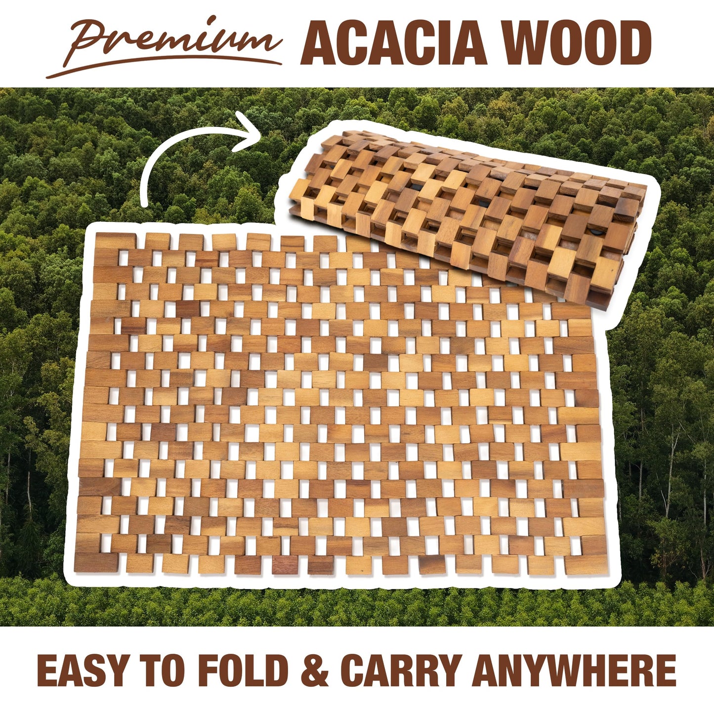 GREEN ALLUVIUM Acacia Wood Bath Mat - Non Slip Sturdy Wooden Shower Mat - Spa, Sauna, Cold Plunge, Camping, Bathroom Décor, Wood Door Mat 20" x 32"