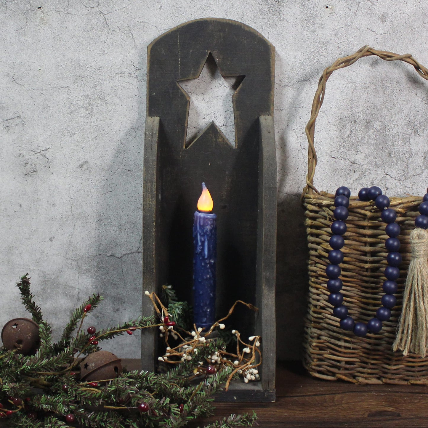 CVHOMEDECO. Real Wax Hand Dipped Battery Operated LED Timer Taper Candles Rustic Primitive Flameless Lights Decor, 6-3/4 Inch, Navy Blue, 2 PCS in a Package