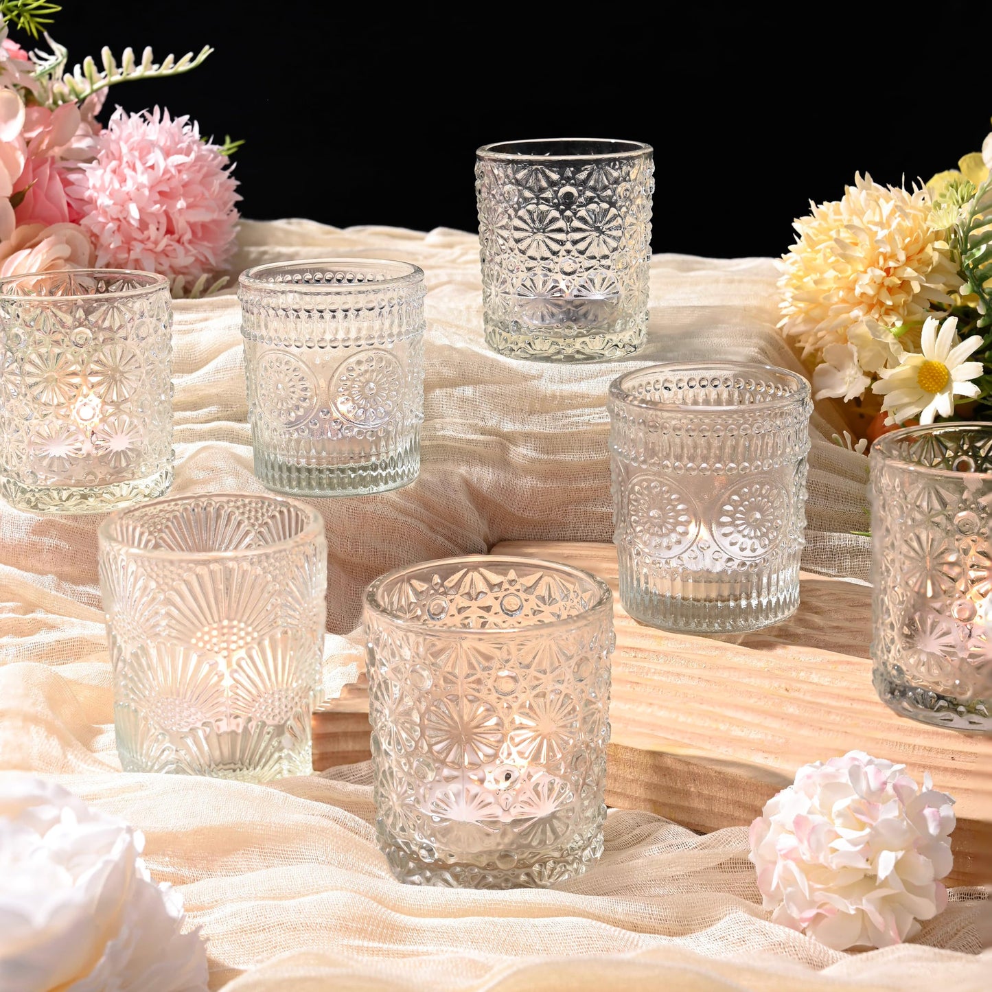 12 Pack Clear Votive Candle Holders Bulk, 3 Patterns Tealight Candle Holder for Wedding Table Centerpiece, Home Table Decor, Birthday, Party Decoration, Bridal Shower