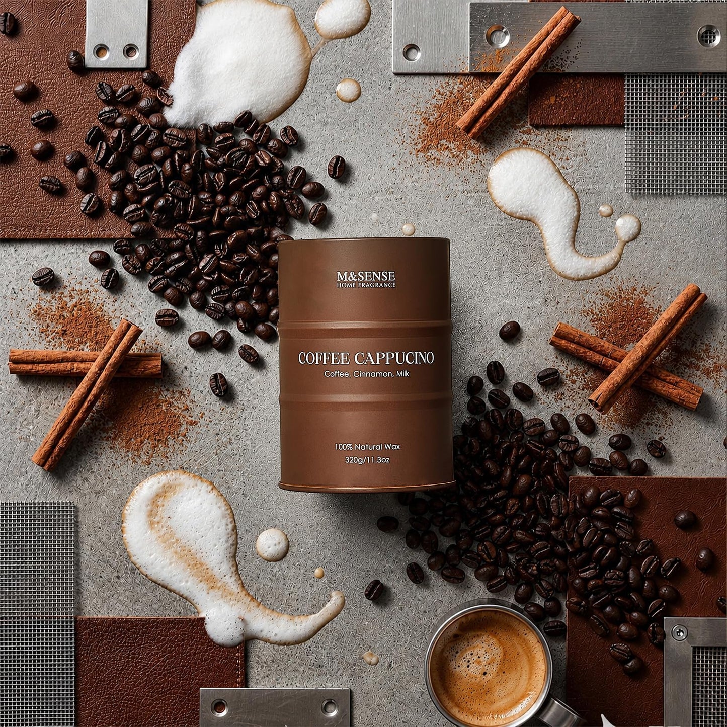 M&SENSE Coffee Cappuccino Scented Candles, Christmas Soy Wax,Christmas Decor Candle 11.3oz 70 Hours Long Lasting Burning, Strong Coffee Aroma Candle Unique Housewarming Appreciation Gifts