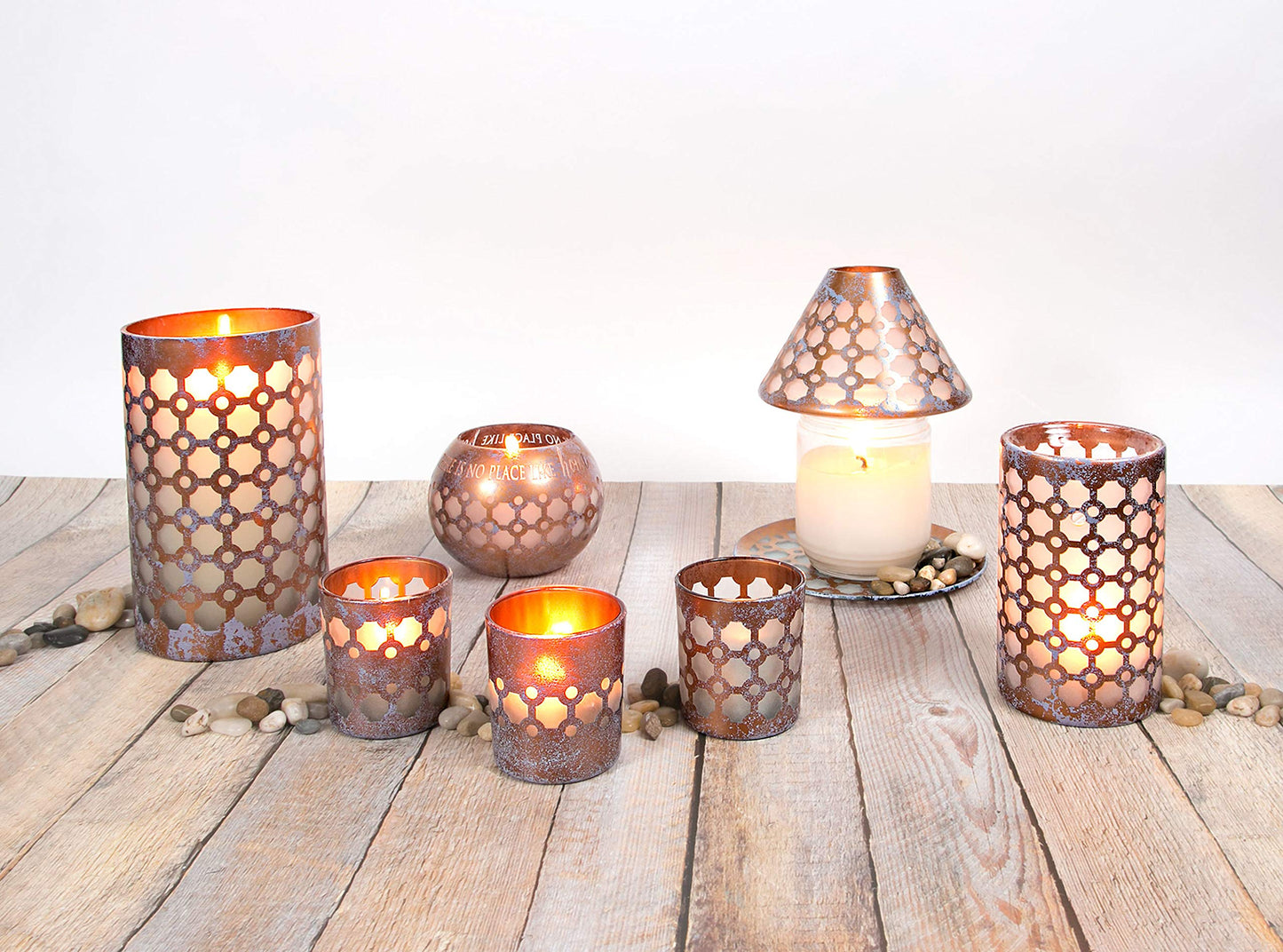 Pavilion Gift Company - Bronze and Purple Sponge Patterned Frosted Glass Candle Accessories Rounded Jar Candle Tray (Jar Holder)