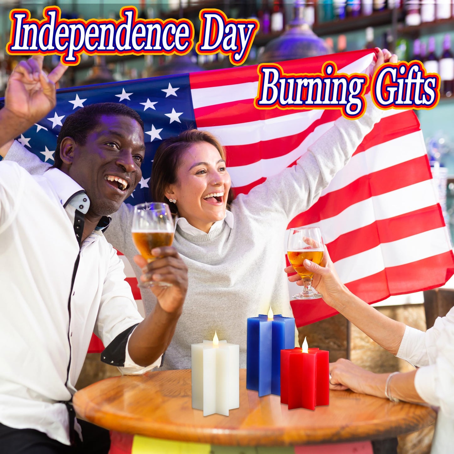 LCZLUMIPRO 3 Pack Star Shaped 4th of July Flameless Candles, Red White and Blue Patriotic Battery Operated LED Candles, Decorative Pillar Candles for Independence Day Home Party Decor