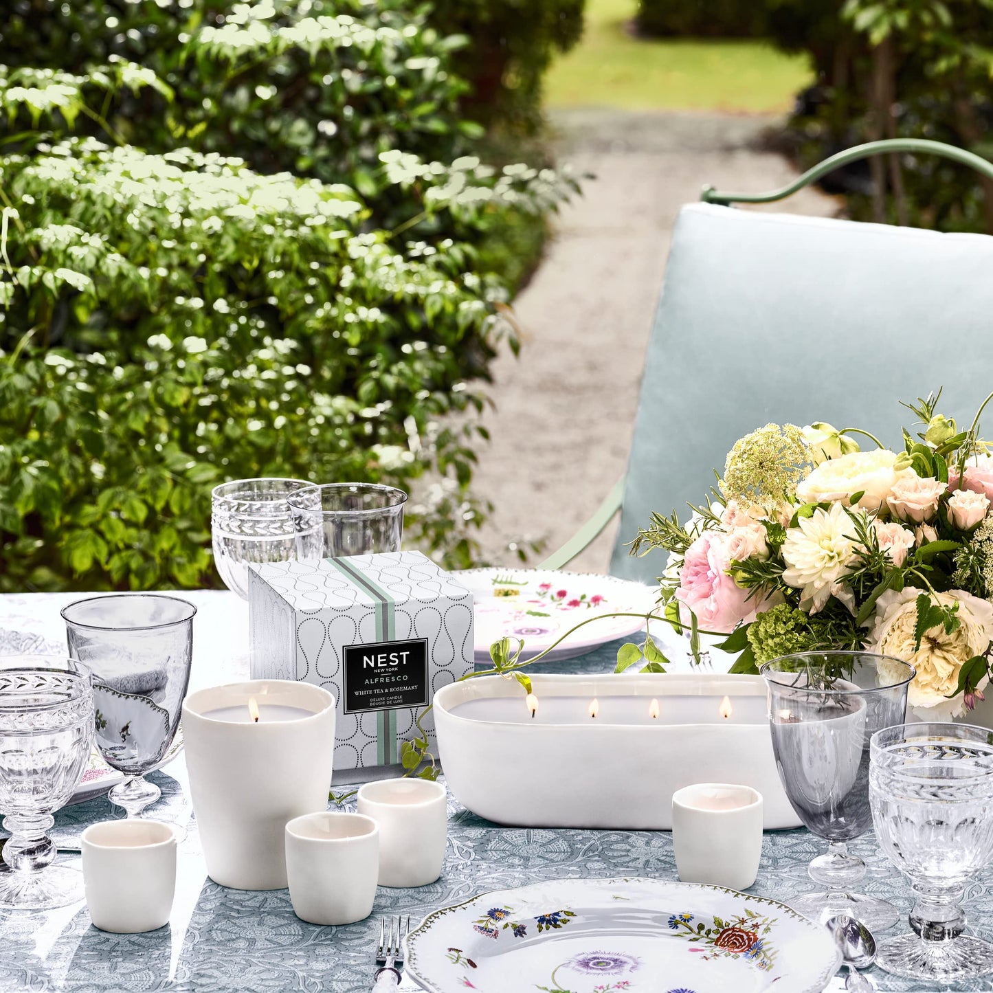 NEST New York White Tea & Rosemary Alfresco 12-Ct Scented Tealight Candle and 4-Ct Tealight Candle Holder Set