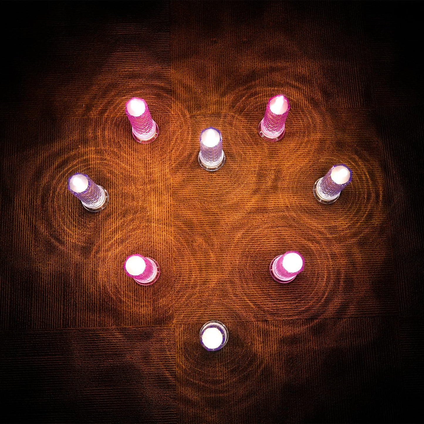 SupBri LED Candles, 4Pack Battery Operated Candles with Rose Light Halo, Romantic Flameless Pillar Candles for Valentines Halloween Decorations(Purple, D 2.5" x H 7.2")