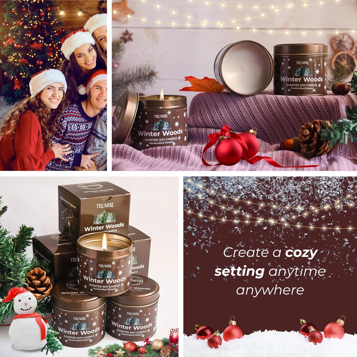 Winter Woods - Soy Candles for Home Scented - for Fall Christmas Holidays - Pack of 3 x 5oz Natural Clean Non Toxic - Long Lasting Highly Scented Pet Safe - Velas Aromáticas para el Hogar Pine Candel