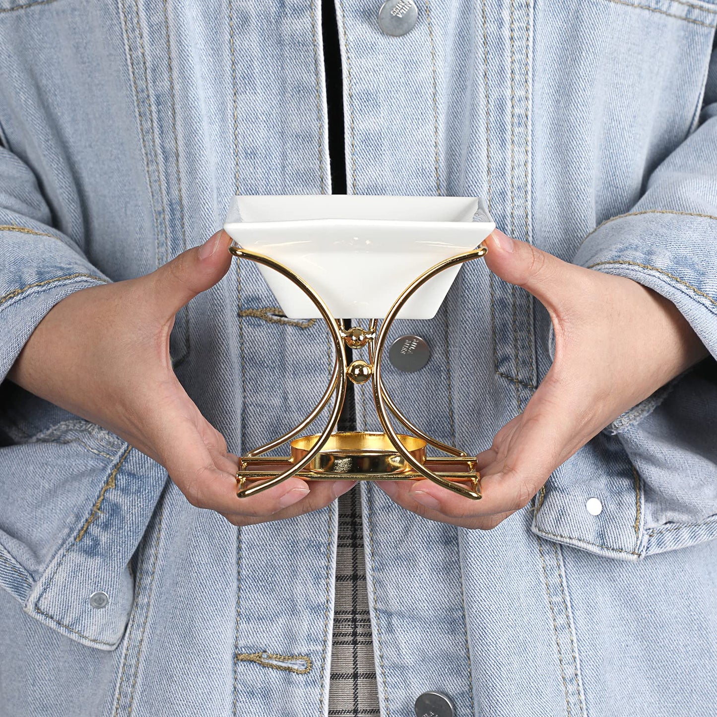JuxYes Metal Tealight Scented Wax Melts Warmers Fragrance Oil Diffuser Burner, Ceramic Tealight Candle Oil Burner Warmer Aromatherapy Wax Candle Tart Warmer Diffuser for Home Bedroom Décor