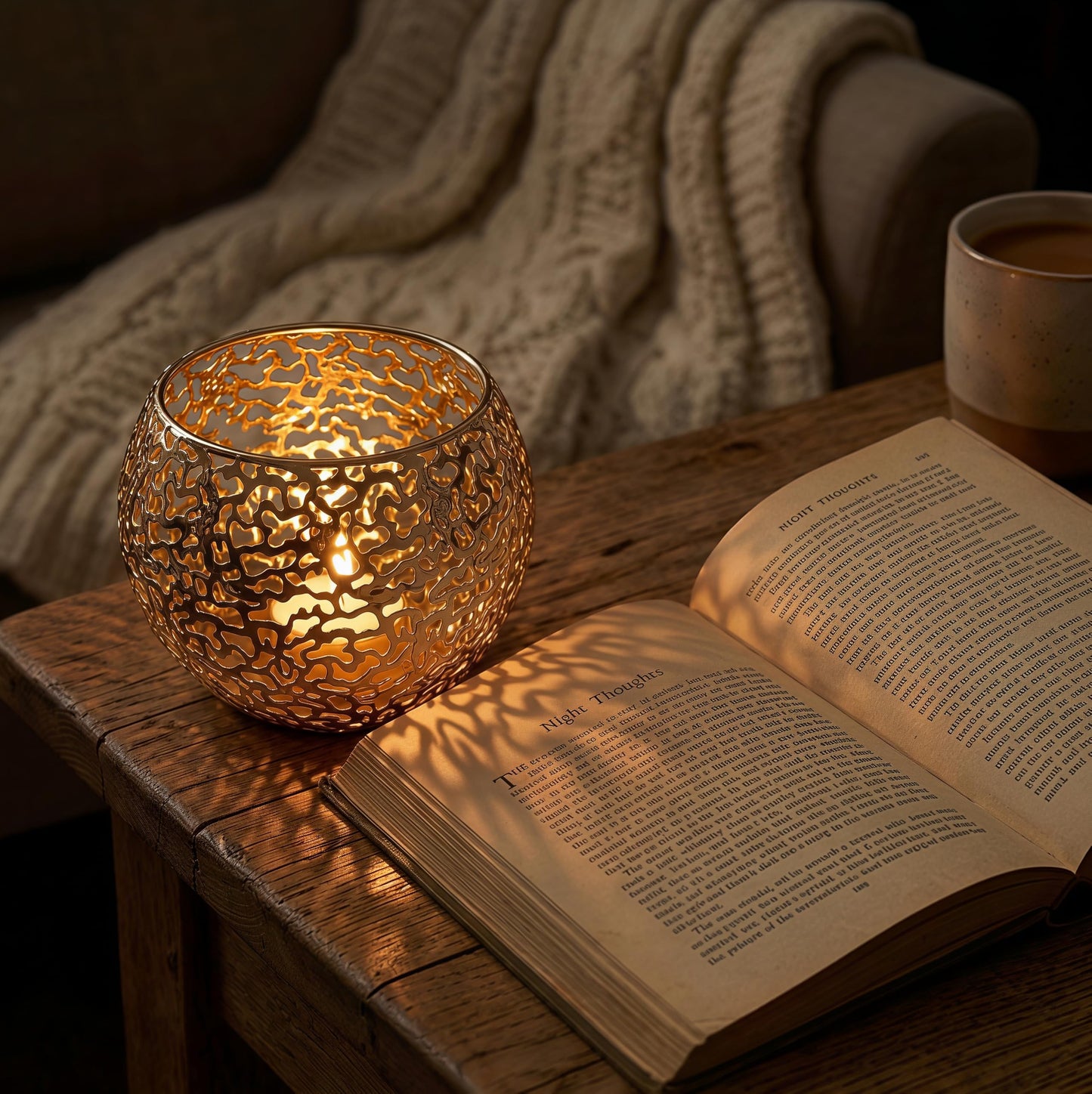 Metal Cut-Out Tealight Candle Holders Set of 2 – Geometric Lanterns for Table Centerpiece & Bathroom Spa – Shatterproof Holiday Decor, Winter Wedding (Gold*2)