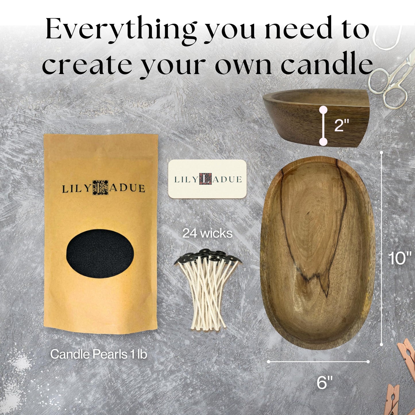 LILY LADUE Black Sand Candle Kit - 1Lb/16Oz Pearled Candles Sand and Wicks (24) with Wood Holder, Unscented Aroma Beads, Reusable Pearled Candle Wax for DIY Home Kit, Powder Beads Refill Available