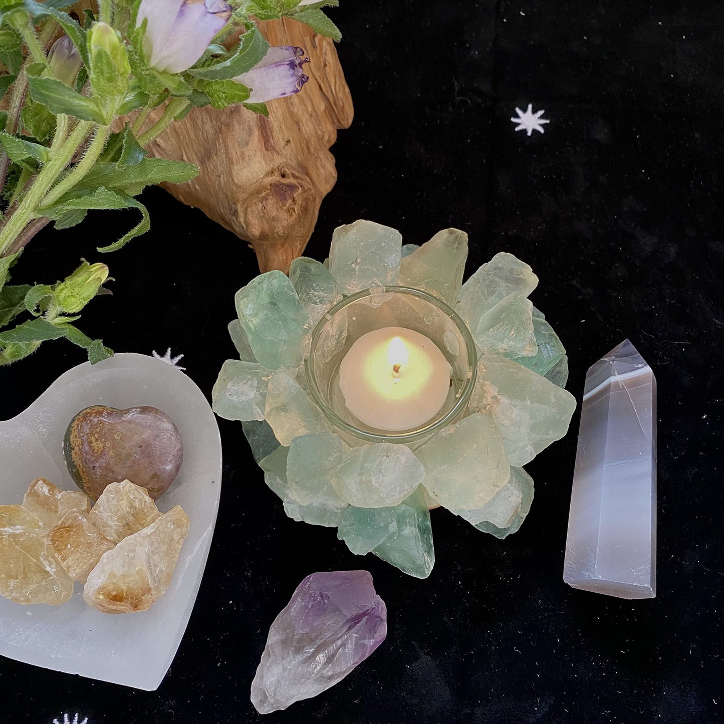 Green Fluorite Rough Stone Votive Candle Holder Tealight Quartz Crystal Healing Gemstone Tealight Holder Home Decor Reiki Stone