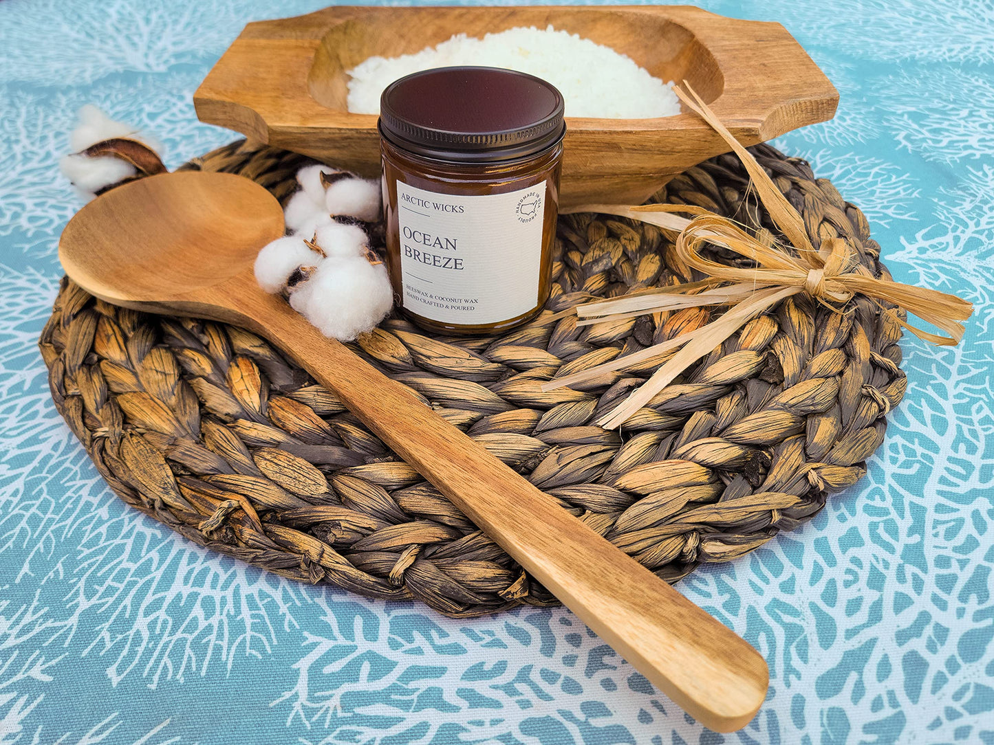 Arctic Wicks Scented Coconut Beeswax Candles | Coconut Beeswax Non Toxic Candle 9oz Amber | Farmhouse Candles Non-Toxic Clean Burn 100% USDA Certified Biobased (Ocean Breeze)