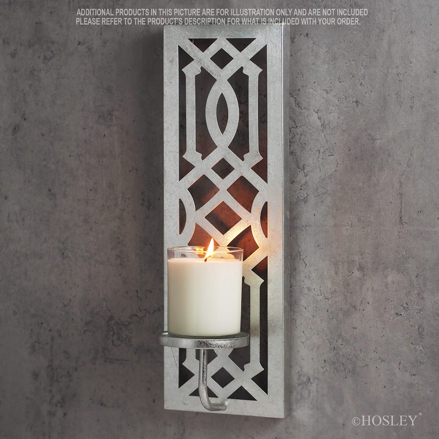 Hosley Set of 2 Iron Wall Pillar Candle Sconce 16.5 Inch High Mid Century Modern Silver. Ideal Gift Wedding Special Occasions Home Office Spa Aromatherapy, Gardens O4