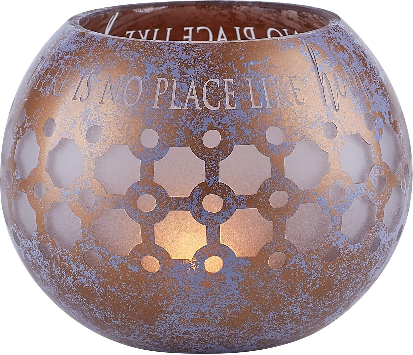 Pavilion - Bronze and Purple Sponge Patterned Frosted Glass 5 Inch Round Tealight Candle Holder - There's No Place Like Home