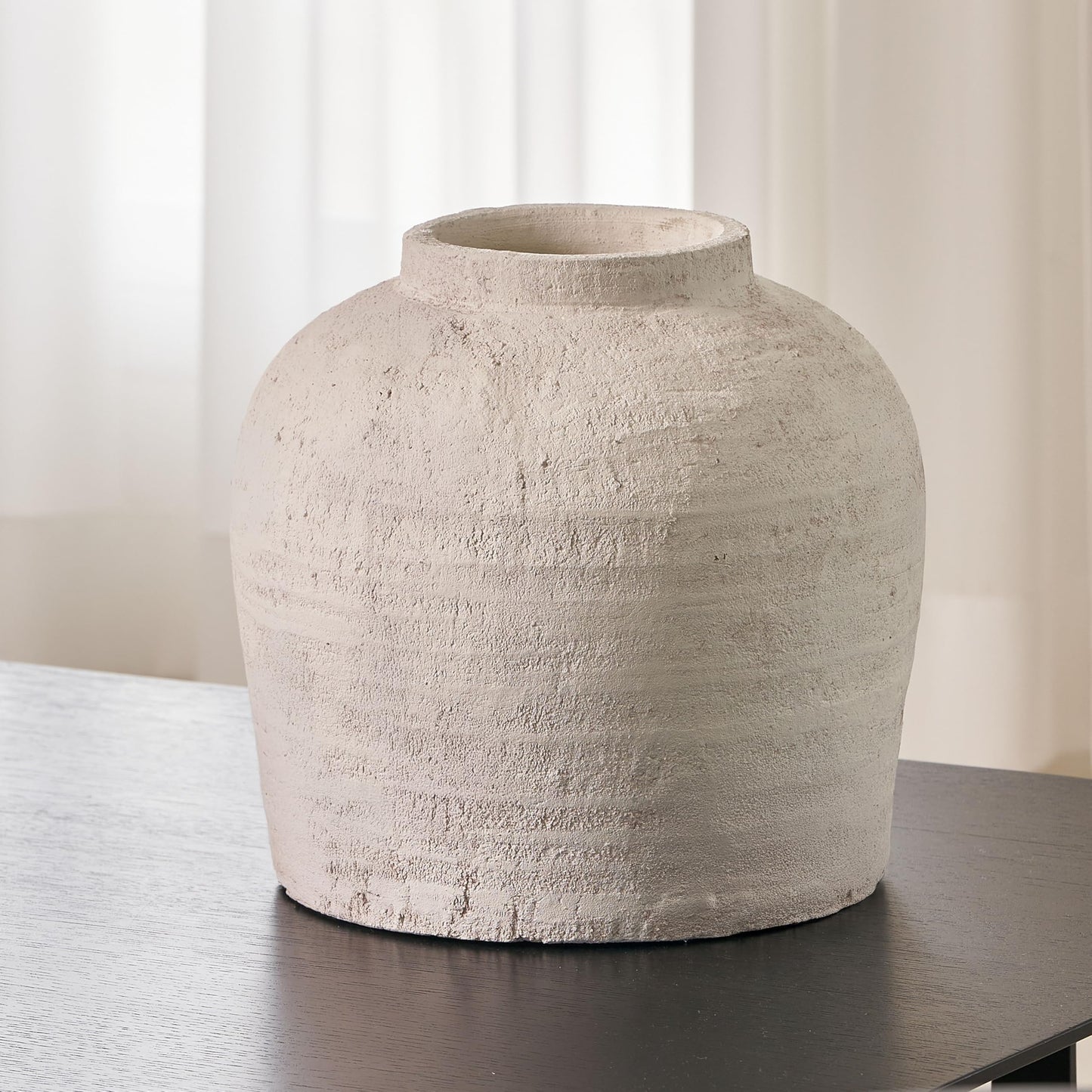 LB2 White Ceramic Large Vase, 11" Tall Zen Style, Terra Cotta Pitcher, Distressed Farmhouse Decor, Pottery Decorative Flower for Home Decor (B - White 11")
