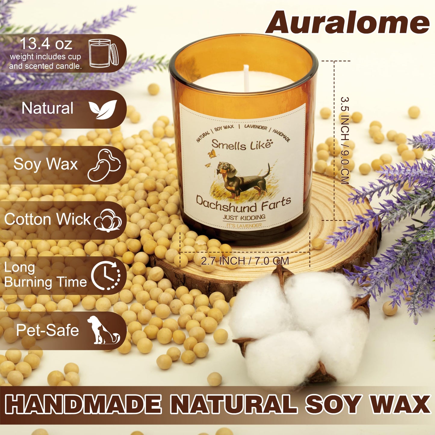 Auralome Dachshund Gifts for Women - Dog Mom Candles Lavender Natural Weiner Dog Farts Candles Pet Friendly Safe Scented Candle Themed Gifts for Women Soy Wax Present Idea for Pet Lovers Decor