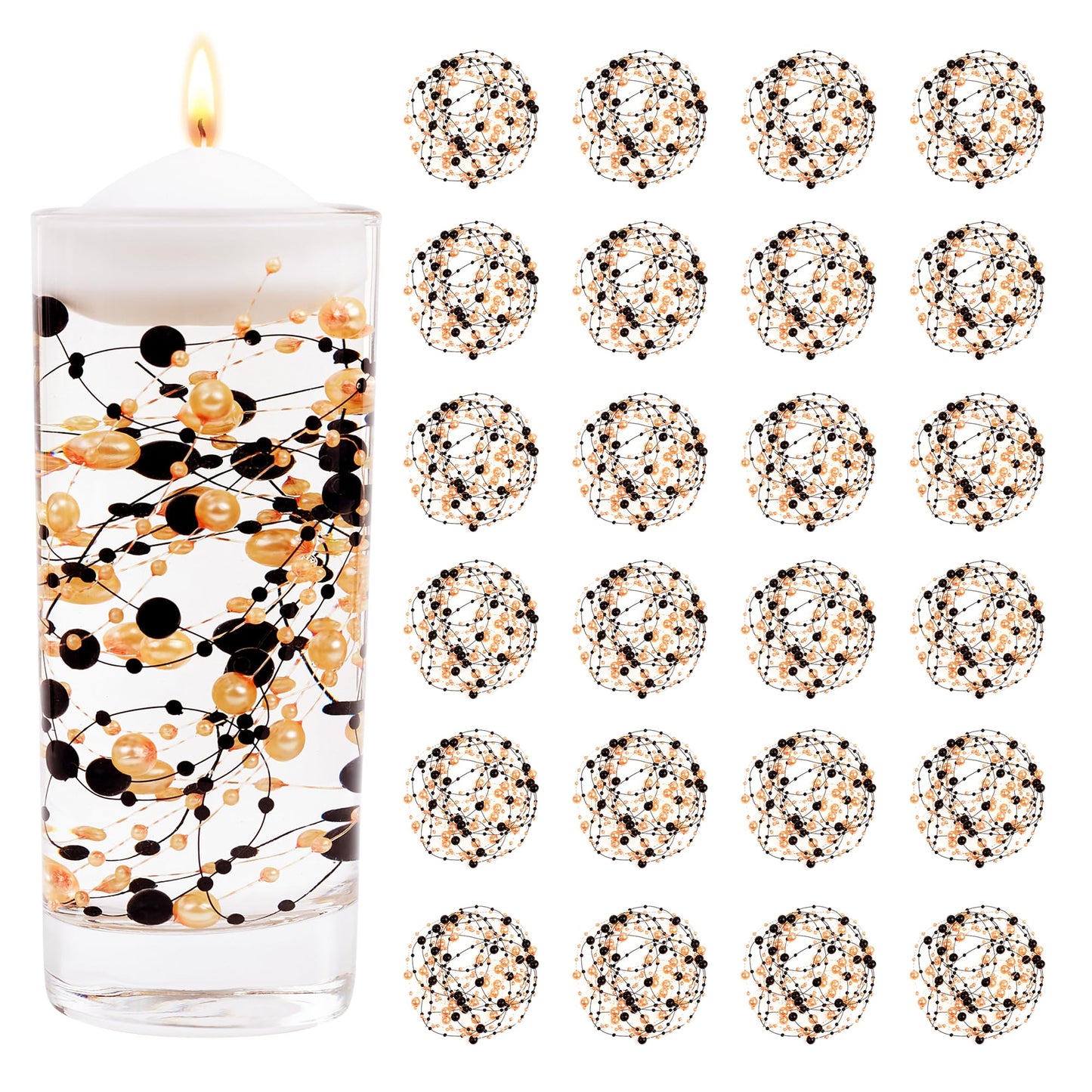YATOJUZI 30 PCS Artificial Pearl String Orange and Black Vase Filler Floating Pearls for Vases Centerpieces Faux Pearl Beads String Decorations Holiday Halloween Party Decor