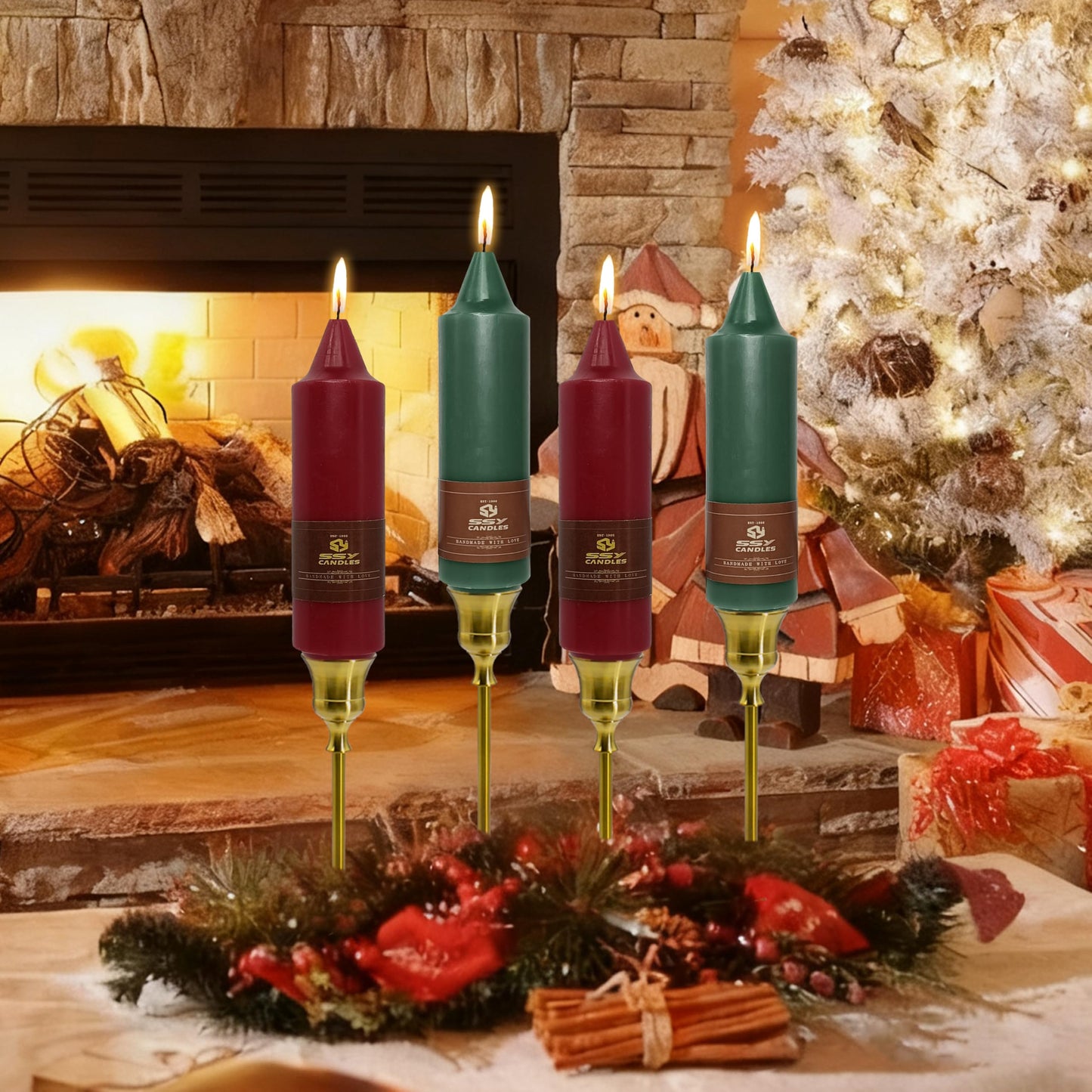 4 PCS Red Green Candle Christmas Taper Candles Sticks Unscented Candlesticks 5 inch Cute Taper Candles Stick Candles for Christmas Party Home Décor