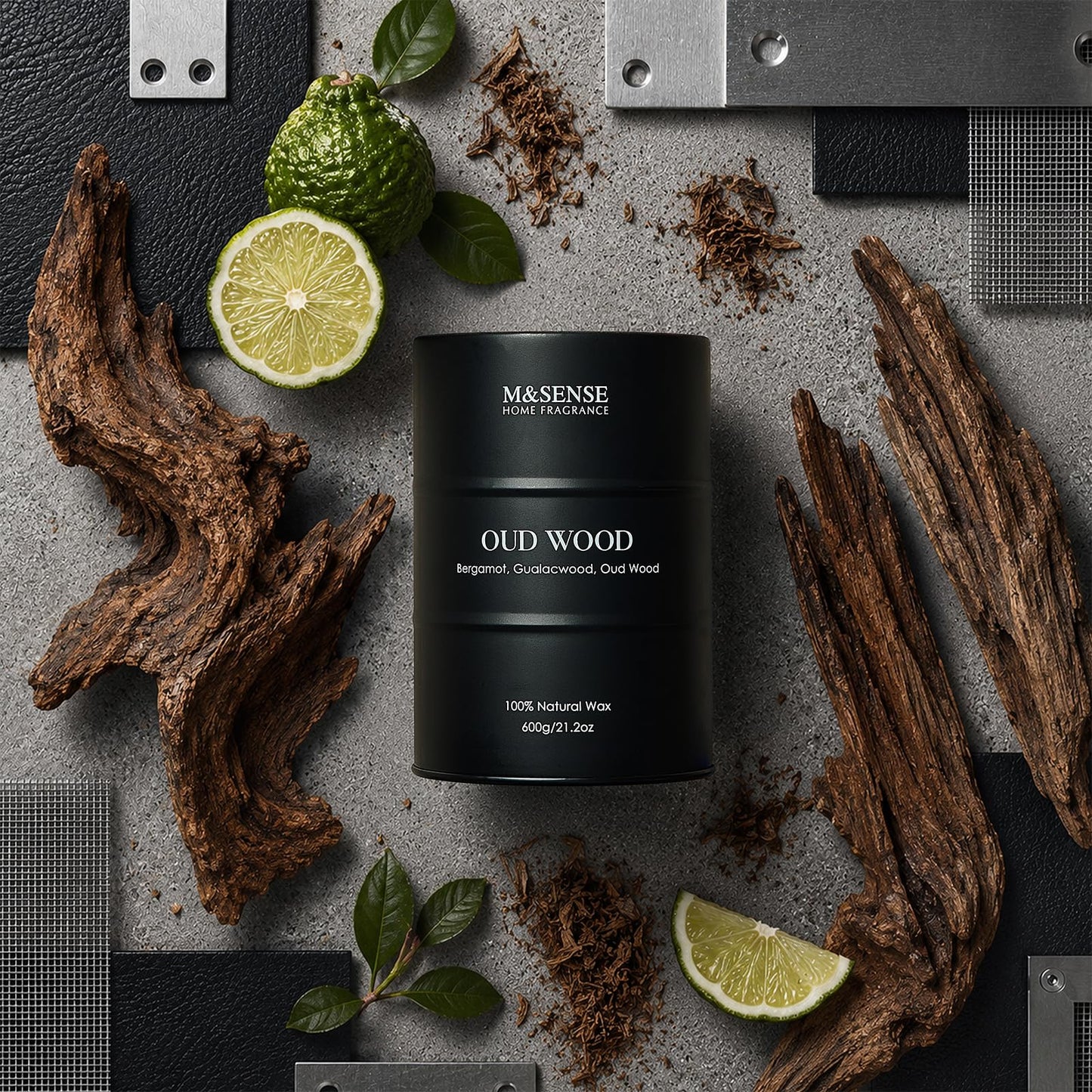 M&SENSE Oud Wood Large Scented Candles Natural Soy Wax, 21.2oz Long Lasting Up to 120 Hours Burning Time, Unique Candle Gifts for Men Women