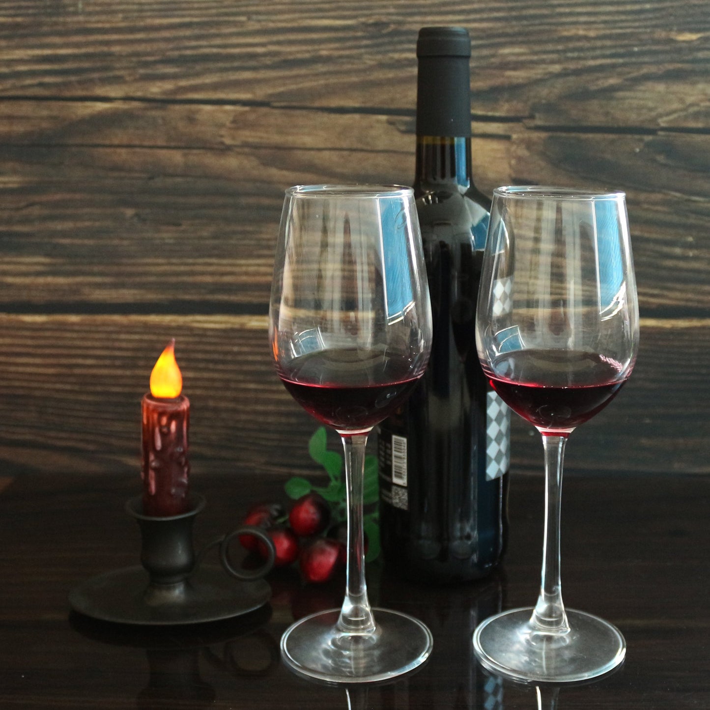 CVHOMEDECO. Real Wax Hand Dipped Battery Operated LED Timer Taper Candles Country Primitive Flameless Lights Décor, 4-3/4 Inch, Burgundy, 3 PCS in a Package