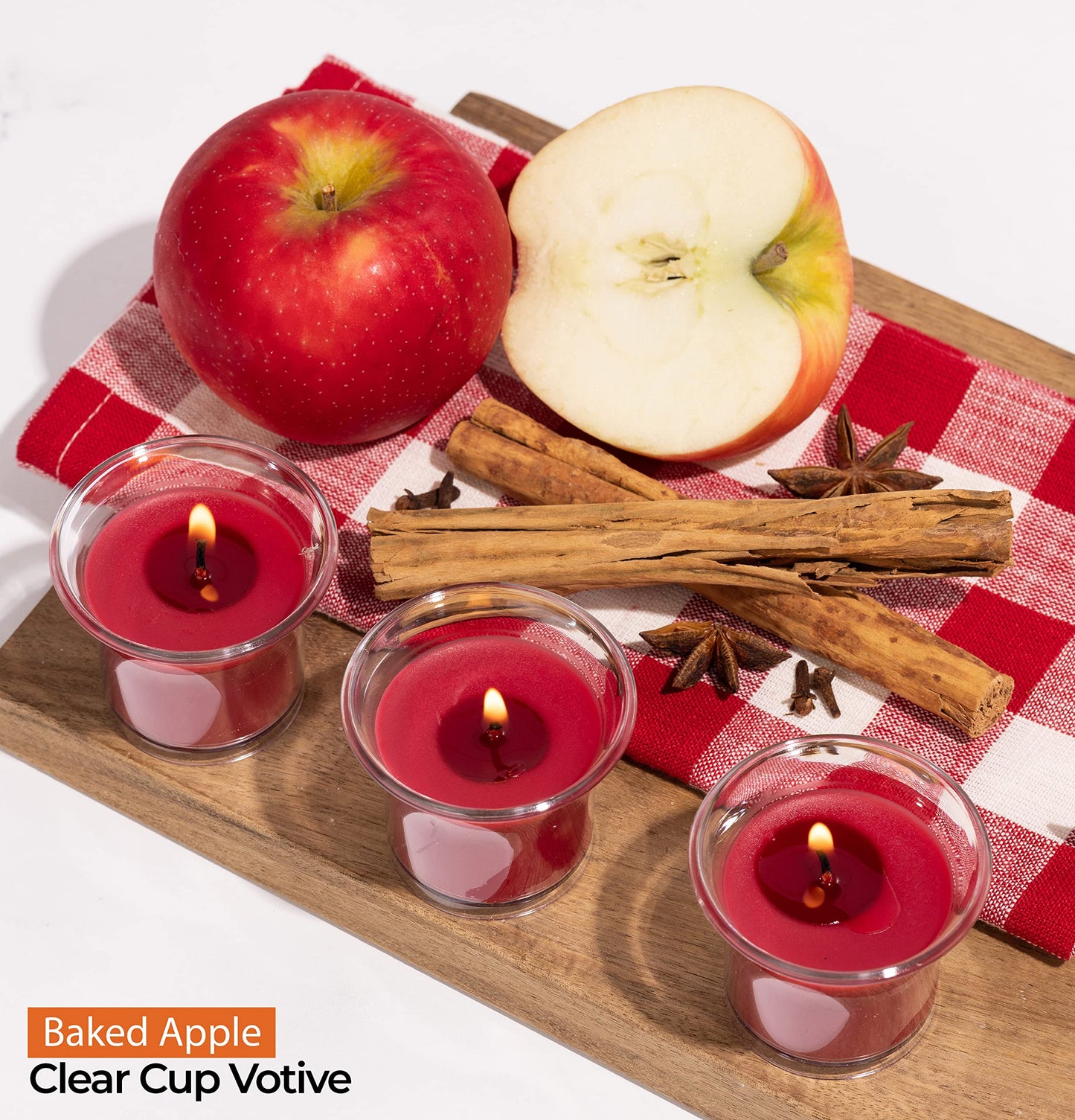 HYOOLA Clear Cup Scented Votive Candles - Baked Apple - 12 Hour Burn Time - 4 Pack - European Made