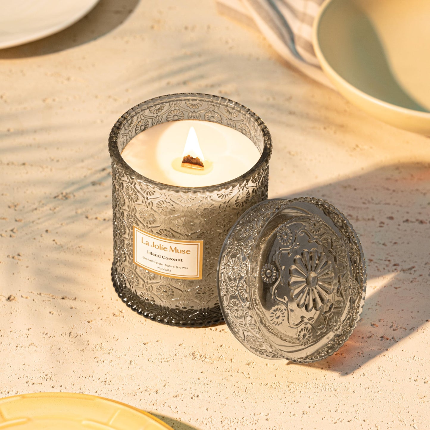 LA JOLIE MUSE Island Coconut Vanilla Scented Candle for Home | 19 oz Non Toxic Natural Soy | Large Jar Candle | Luxury Gifts for Women & Men | Wood Wick