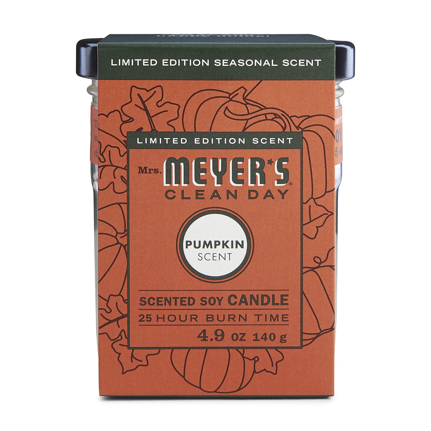 MRS. MEYER'S CLEAN DAY Soy Aromatherapy Candle, 25 Hour Burn Time, Made with Soy Wax and Essential Oils, Pumpkin, 4.9 oz