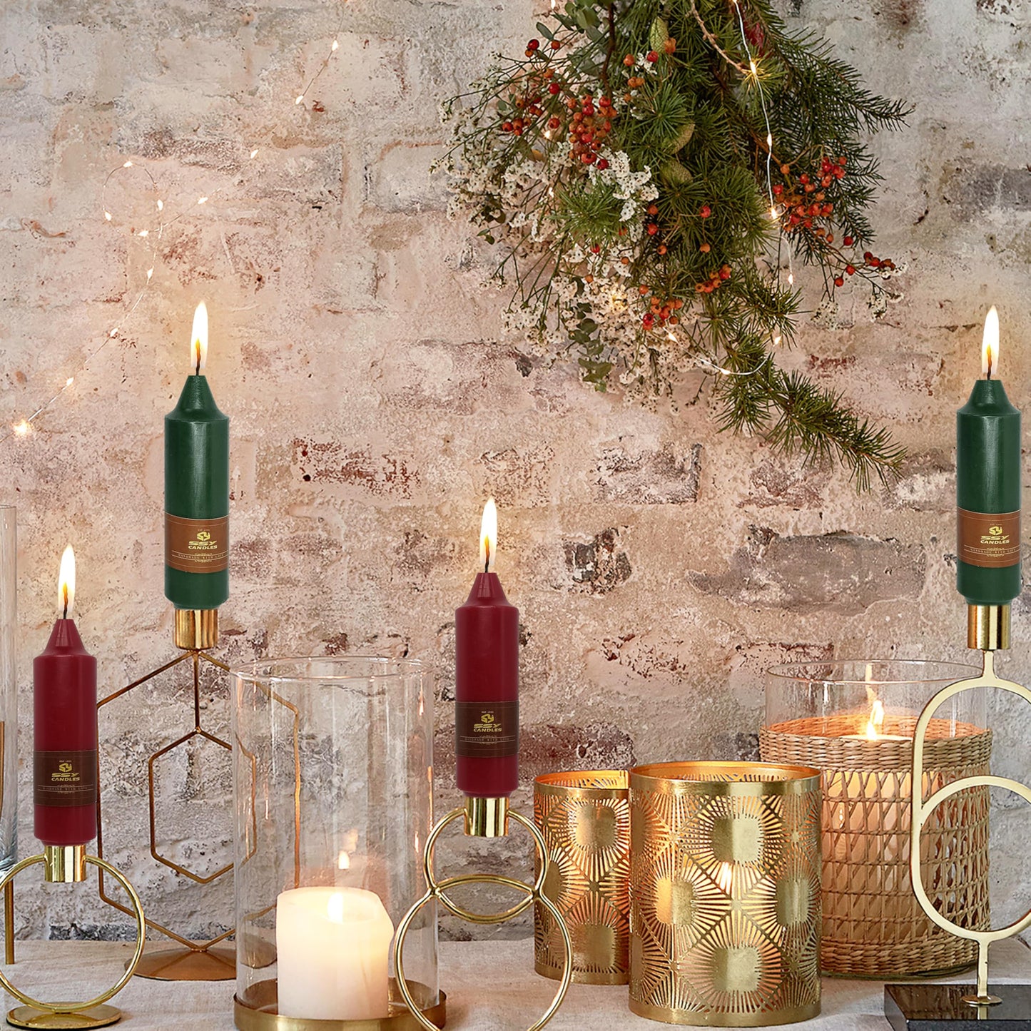 4 PCS Red Green Candle Christmas Taper Candles Sticks Unscented Candlesticks 5 inch Cute Taper Candles Stick Candles for Christmas Party Home Décor