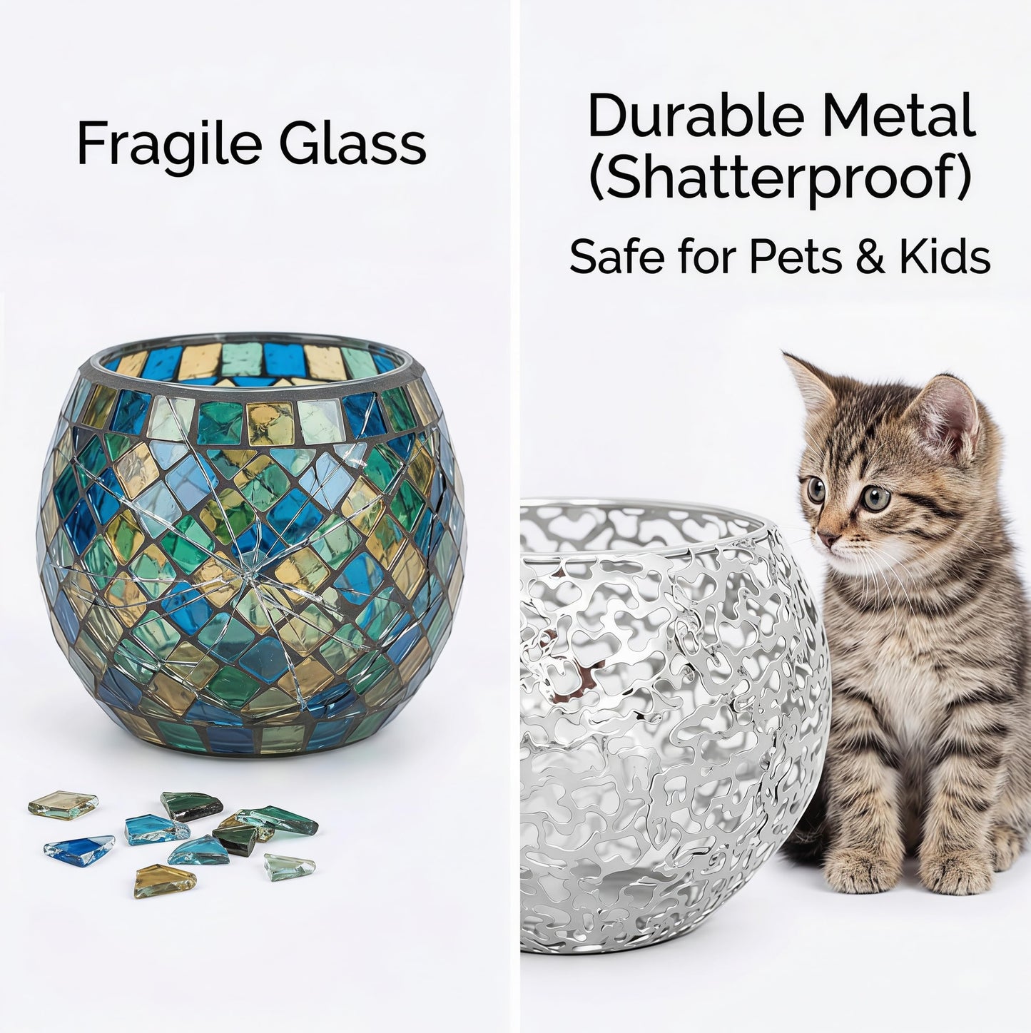 Metal Cut-Out Tealight Candle Holders Set of 2 – Geometric Lanterns for Table Centerpiece & Bathroom Spa – Shatterproof Holiday Decor, Winter Wedding (Gold/Silver)