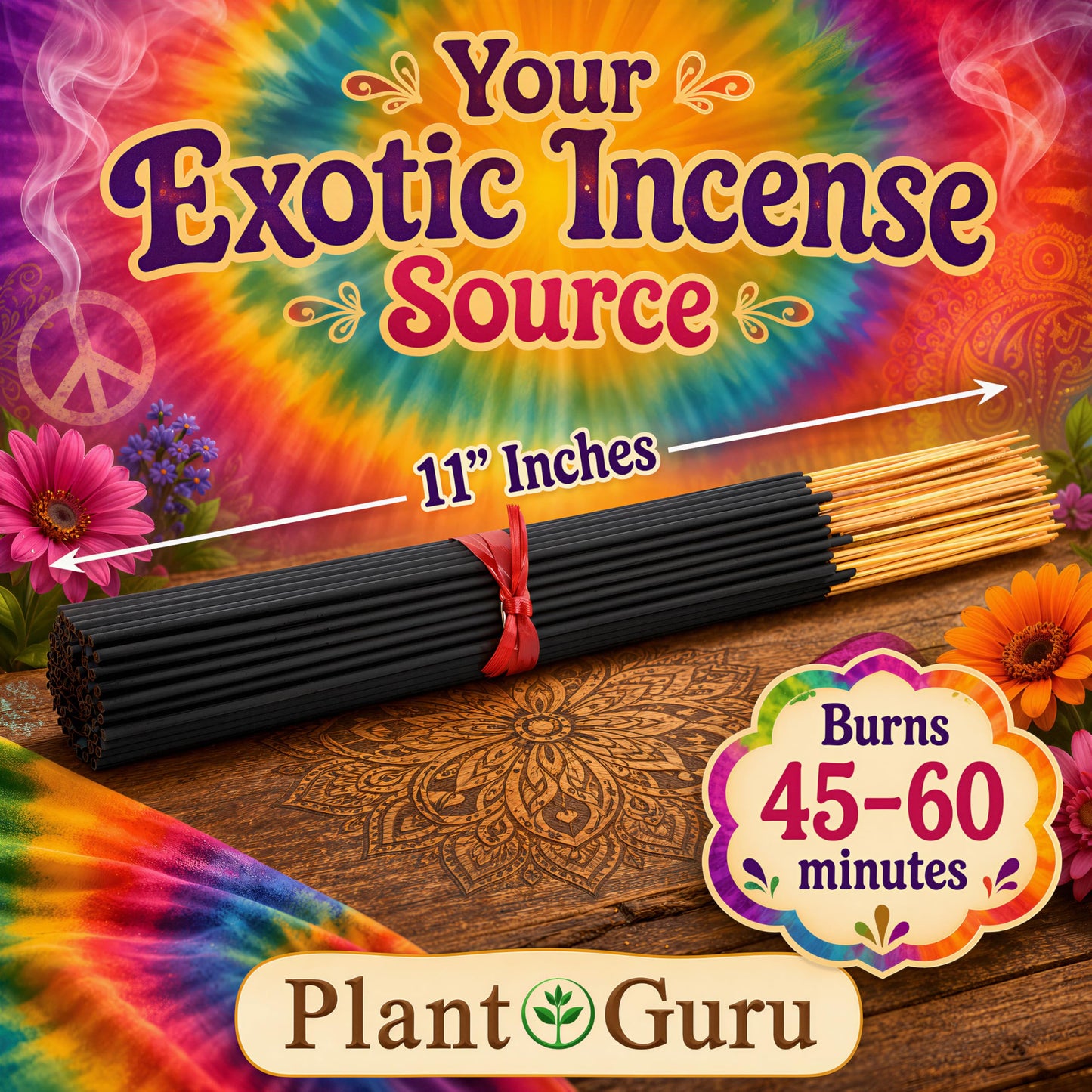 White Tea and Thyme Incense Sticks 11" - 1 Bundle 85 to 100 Sticks - Smooth and Clean Long Burn Time, 45 to 60 Minutes.