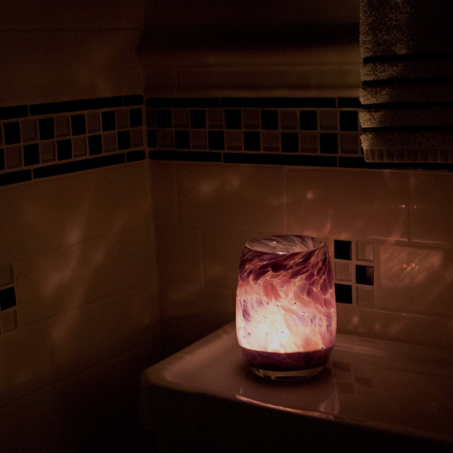 Totally Blown Glassworks Votive Candle Holder, Tea-Light, Handmade Blown Glass, Accent Vase, Centerpiece, Home Decor, Artist Dehanna Jones, Seattle, WA. (Purple Rain)