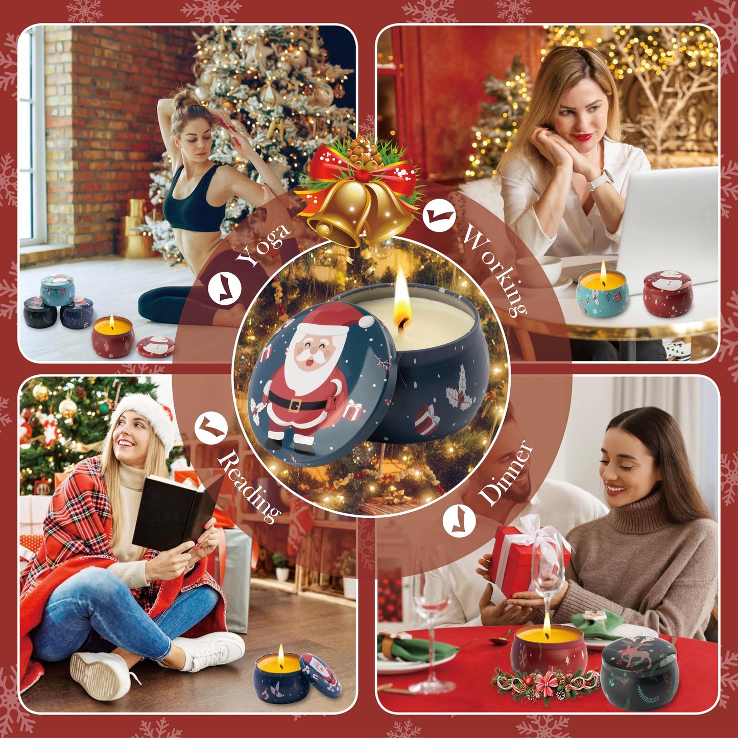 Auralome Christmas Scented Candles Gifts - Xmas Candle Gift Set for Women Men Aromatherapy Soy Wax Natural Small Festival Aroma Candle Gift 4 PCS 4.4 Oz for Mothers Day Birthday Diwali Teachers Girls