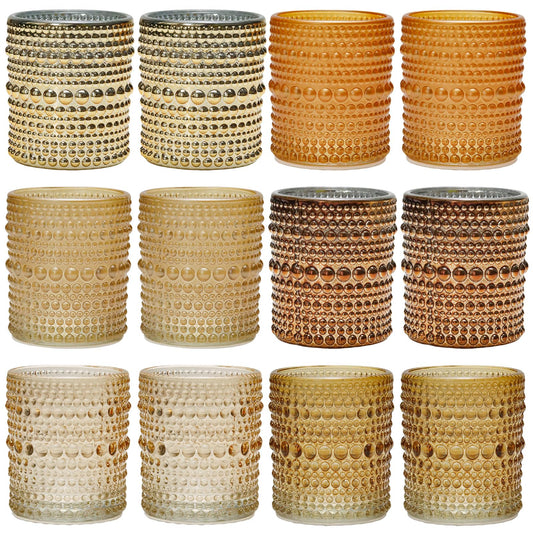WDHODEC Gold Candle Holders 12 PCS, Glass Votive Tealight Candle Holders for Fall Thanksgiving Christmas Table Centerpiece Wedding Decorations