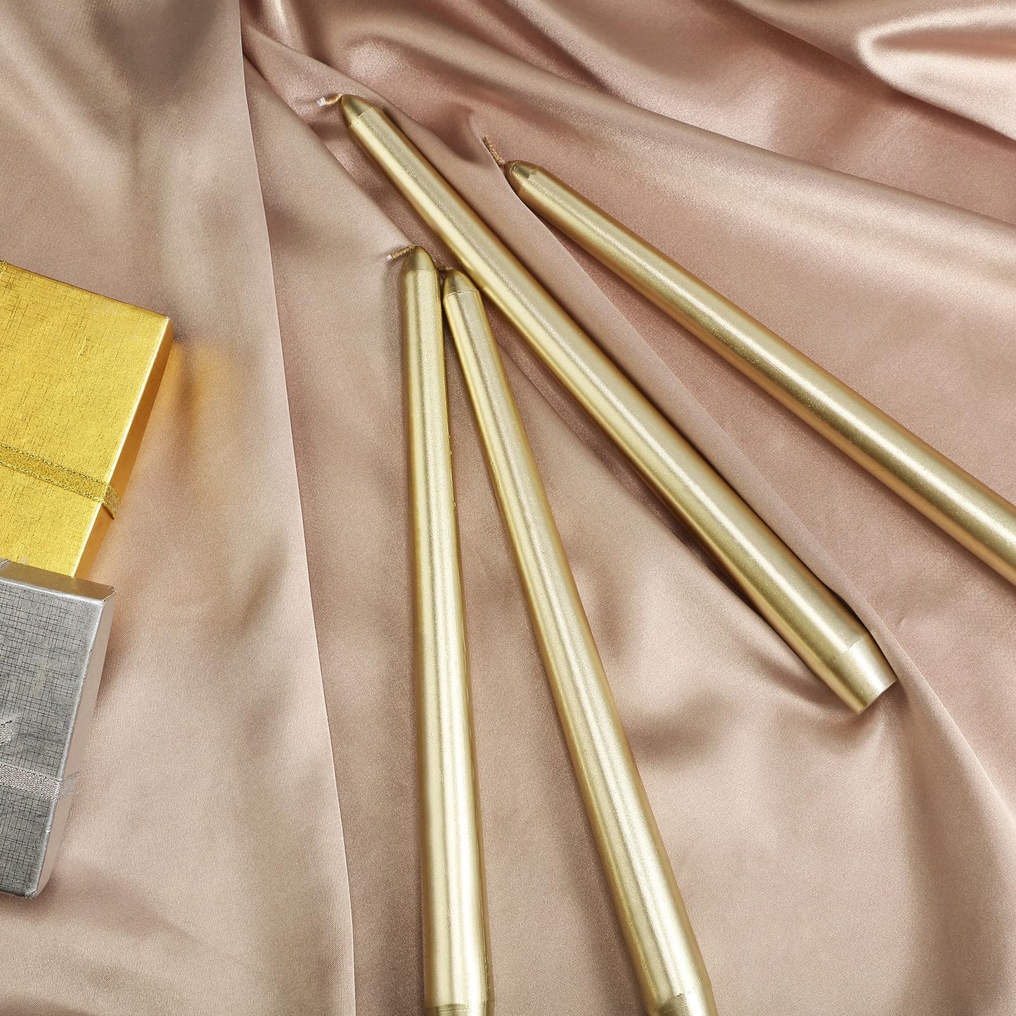 MTLEE 16 Pcs 10 Inch Long Tapered Candle Stick Bulk Smokeless Unscented Burning Candlestick Paraffin Wax with Cotton Wick for Dinner Valentine Wedding Birthday Anniversary Party Church(Warm Golden)